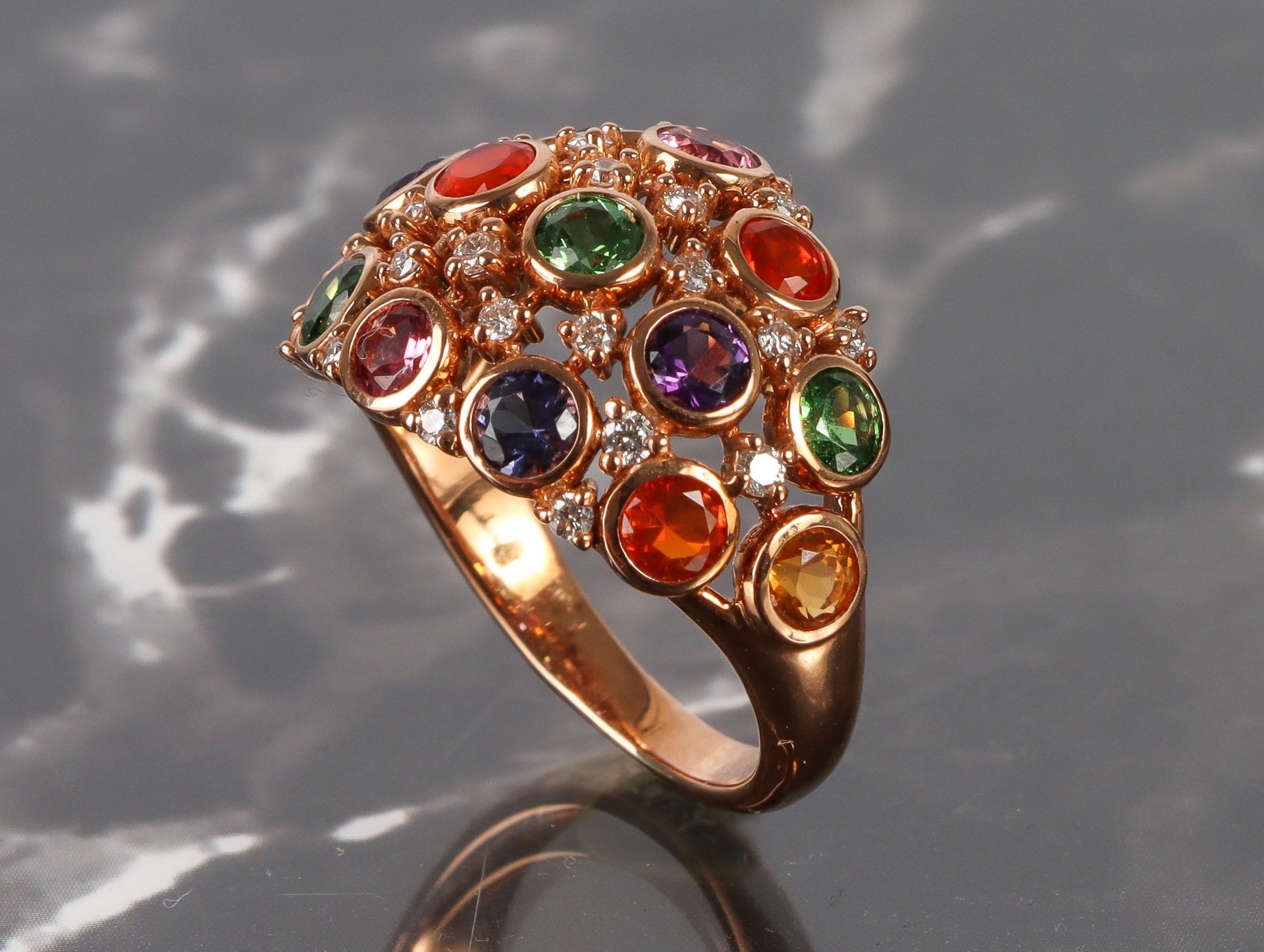 Null Pink gold ring set with a pavement of garnets, tsavorites, sapphires and di&hellip;