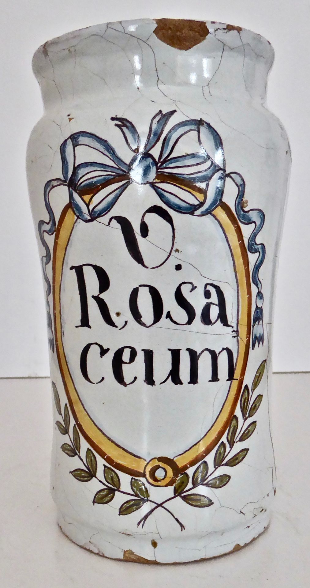 Pot à pharmacie en faïence à décor polychrome - Marqué ROSACEUM - XVIIIème siècl&hellip;
