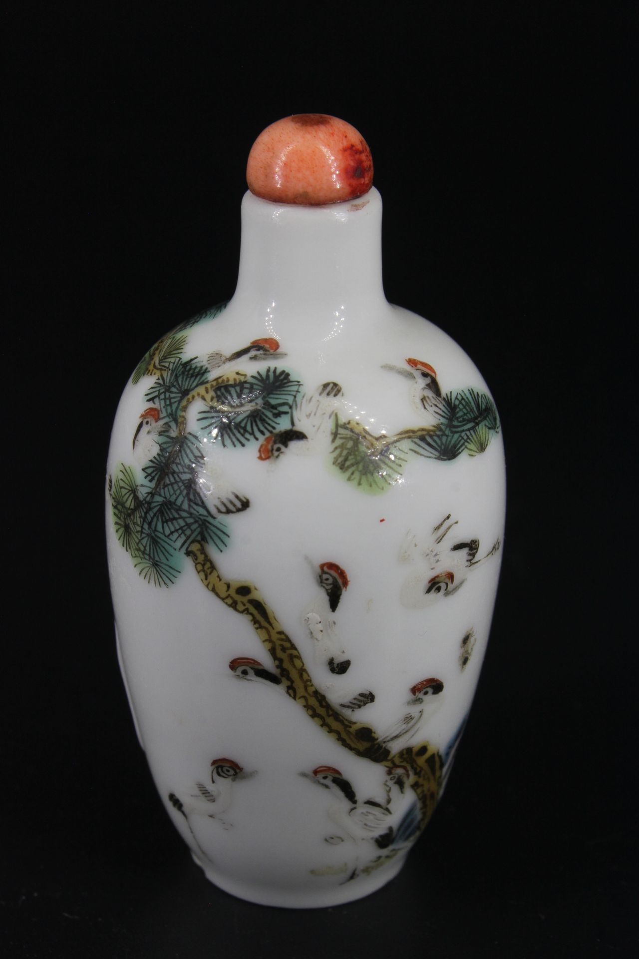 Tabatière en porcelaine de CHINE à décor d'oiseaux 高度：6.5厘米