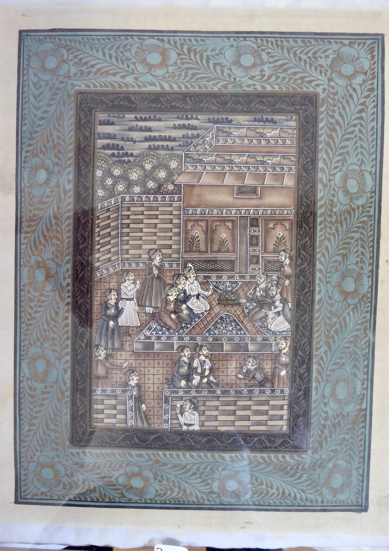 Ecole persane XIXème siècle, MINIATURE sur tissu en couleur : seize personnages &hellip;