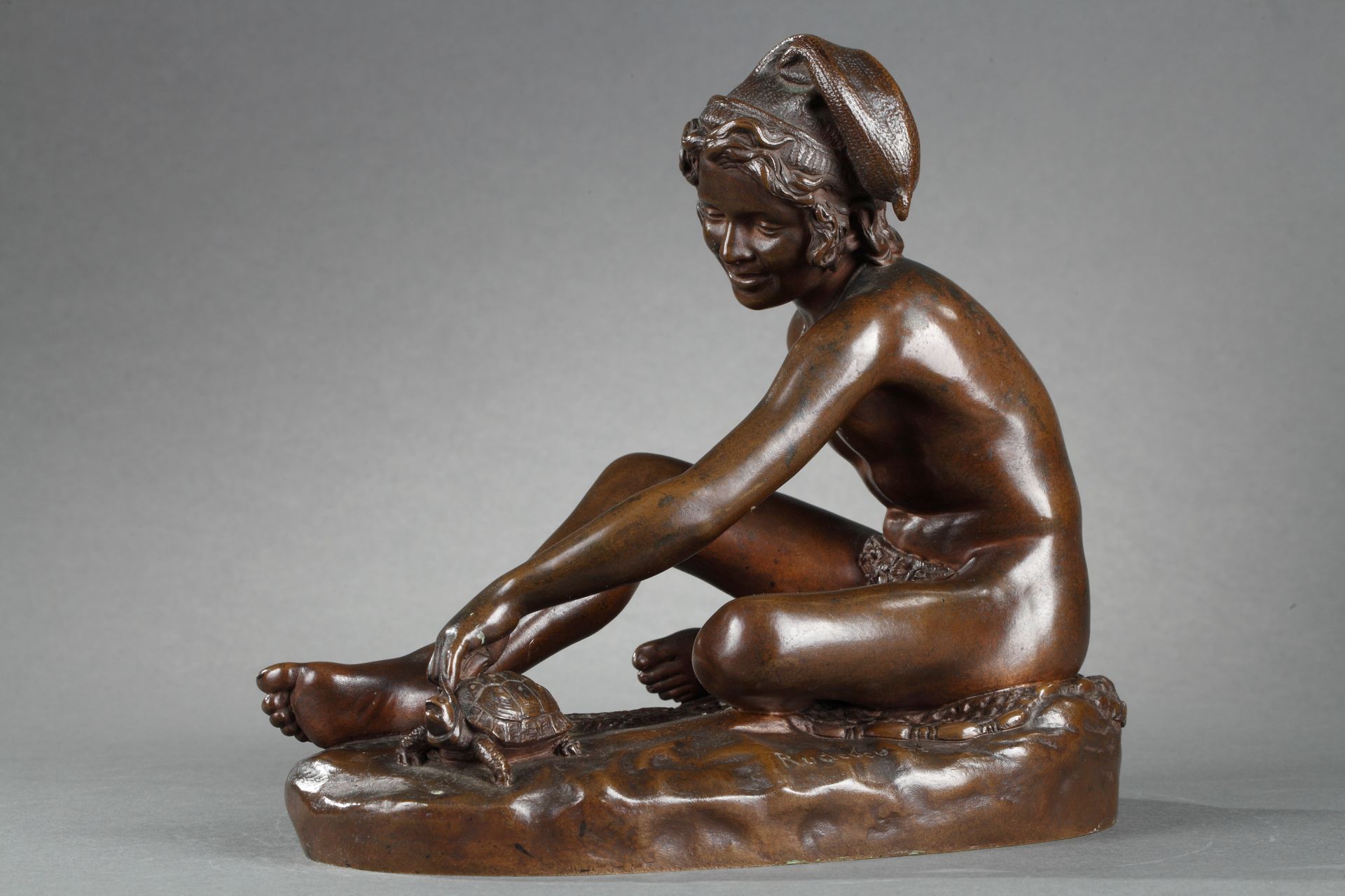 RUDE (1784 - 1855) : Pêcheur napolitain à la tortue - Epreuve en bronze, fonde d&hellip;