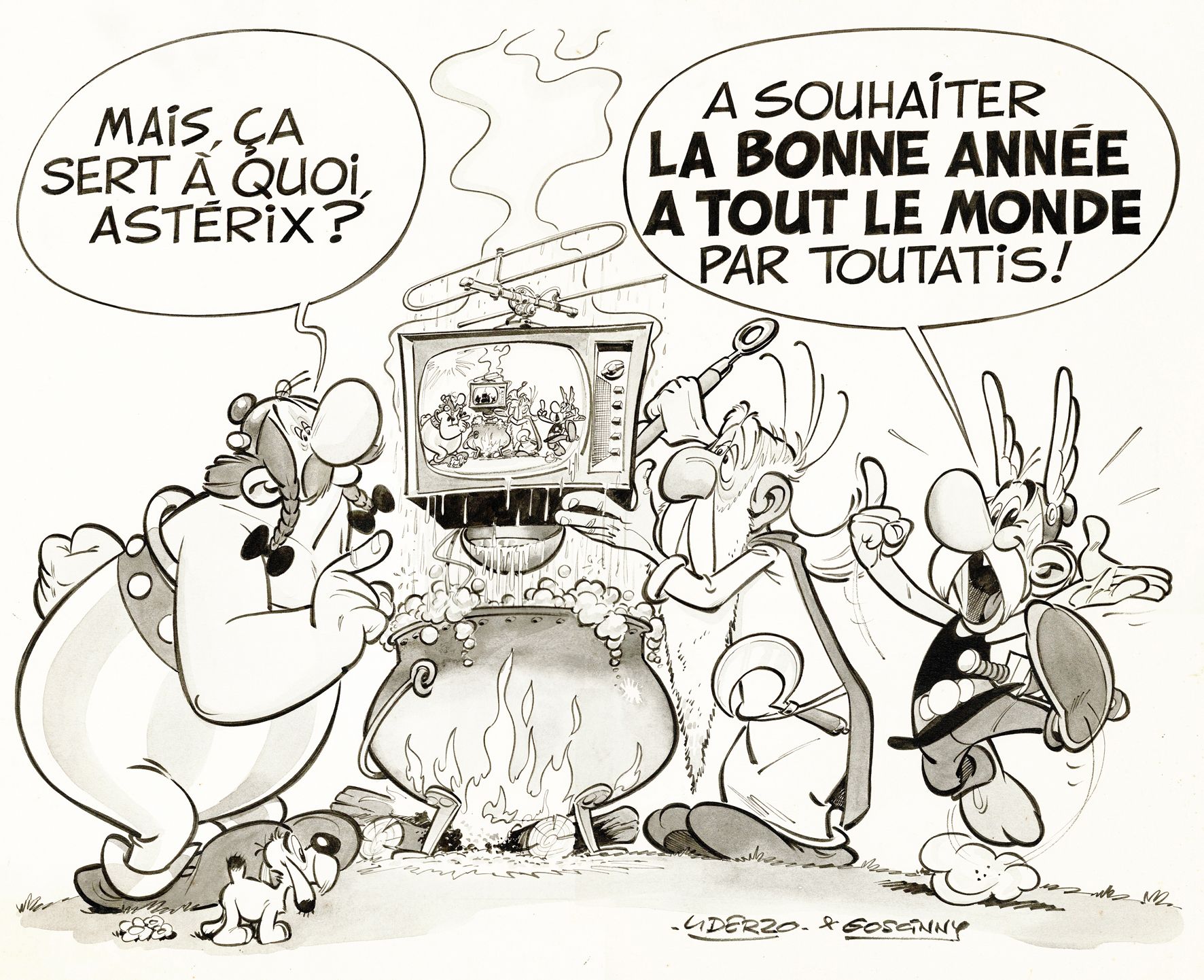 UDERZO 
Asterix, original drawing in Indian ink and wash made for the television&hellip;