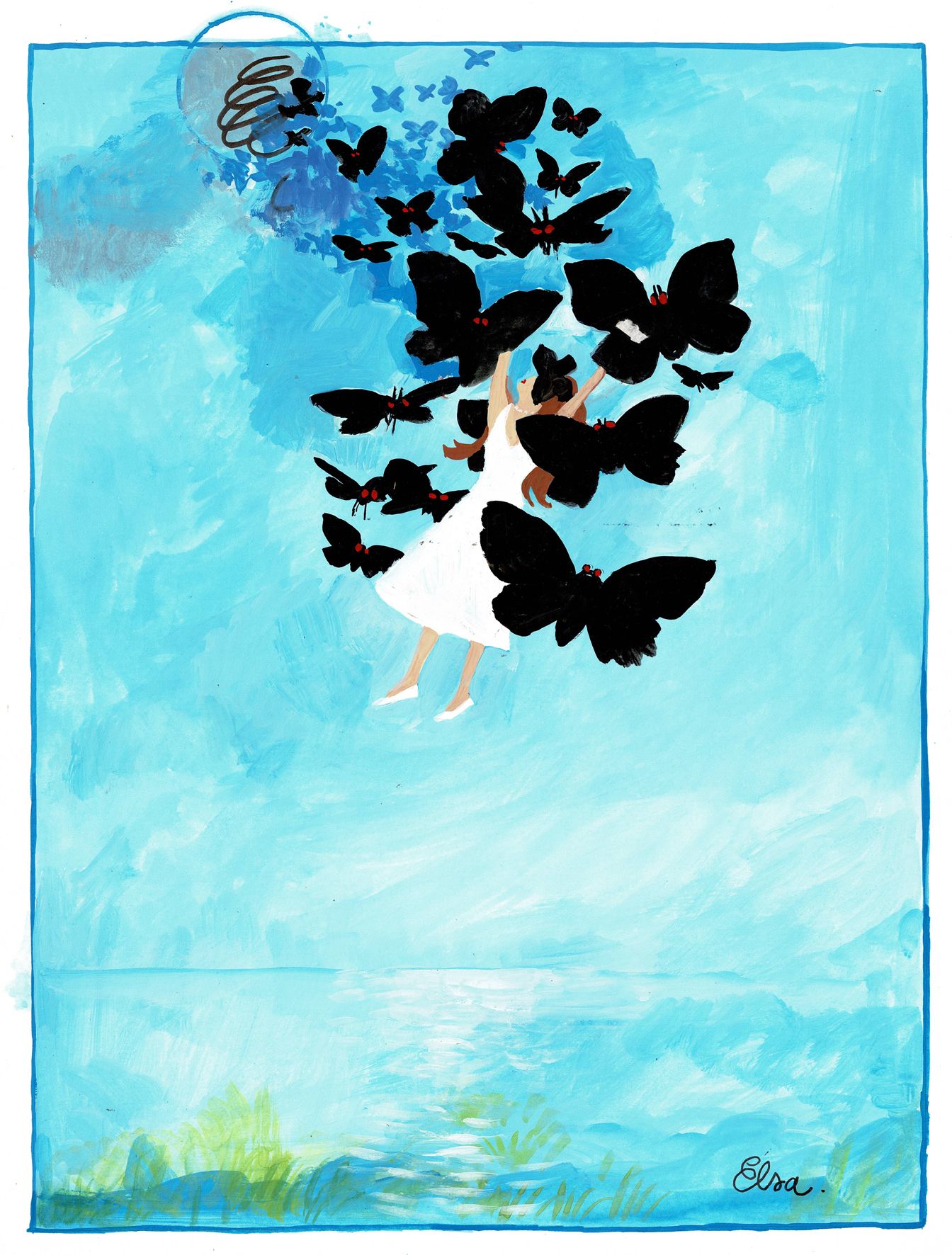 MICHEL FAURE 
Elsa, mariposas secretas, placa de acuarela original. Tamaño : 46 &hellip;