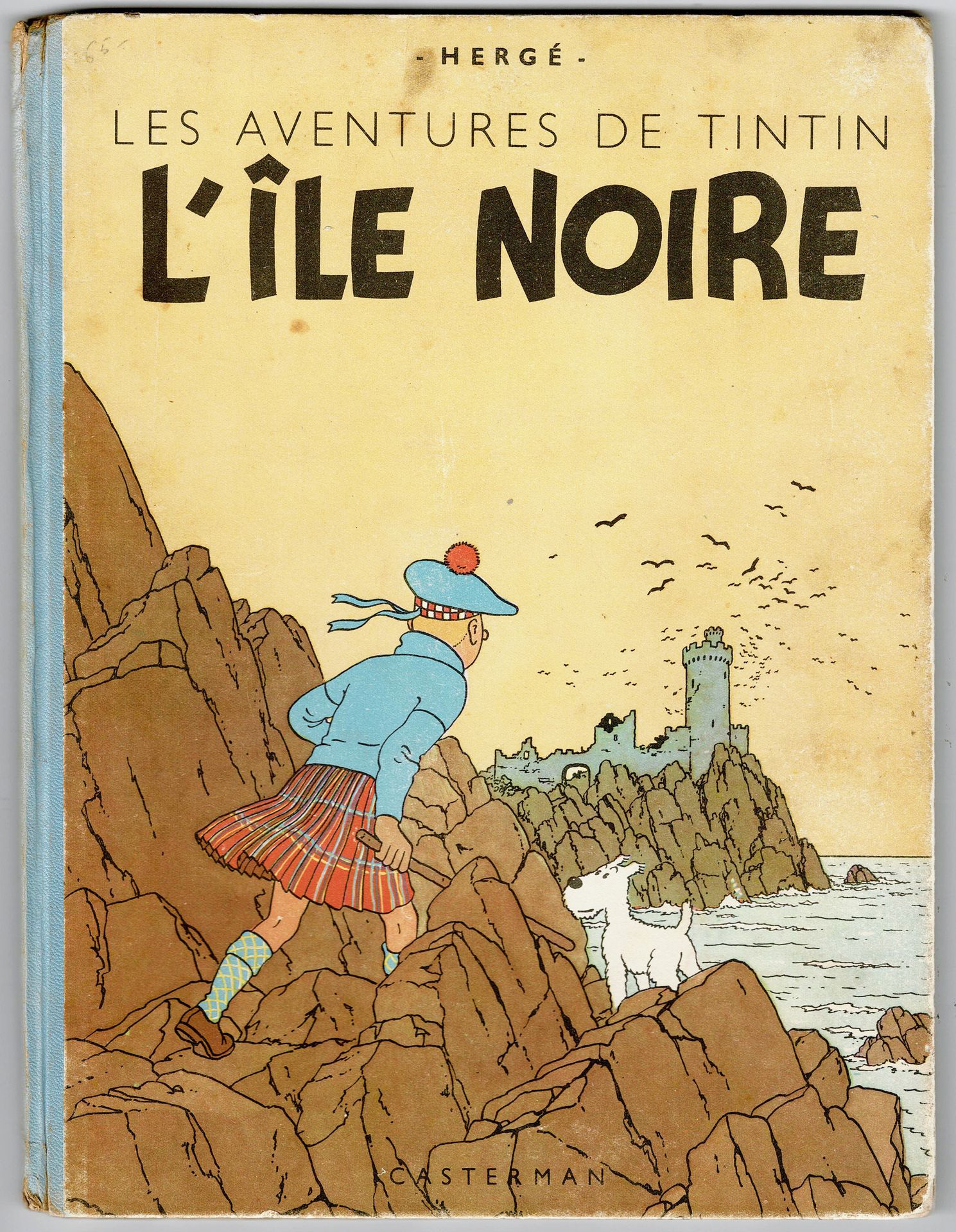 TINTIN 
L'Ile noire，1947年版（B1，蓝色书脊，薄纸）。状况良好。