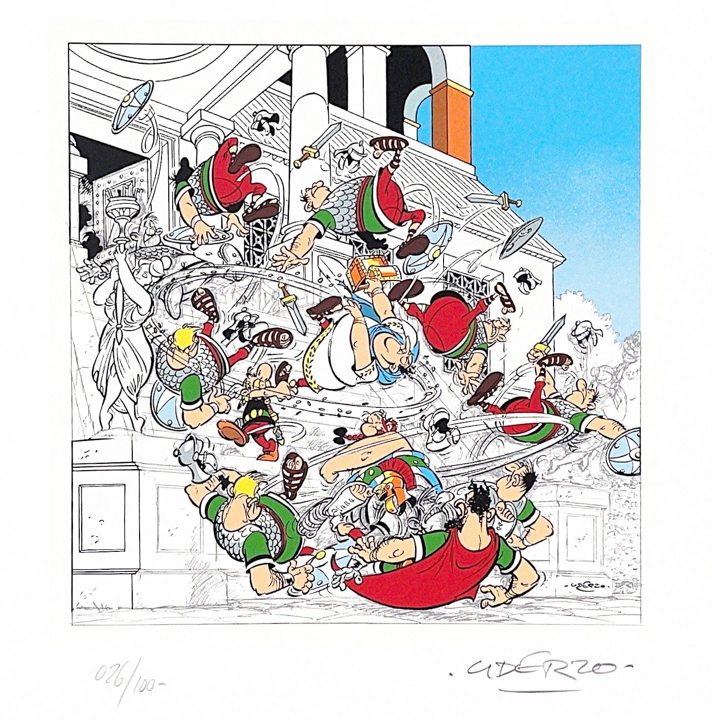 UDERZO 
Asterix，绢画 "Asterix和Latraviata "n°/100，签名，编辑：Christian Desbois，2001。尺寸：6&hellip;
