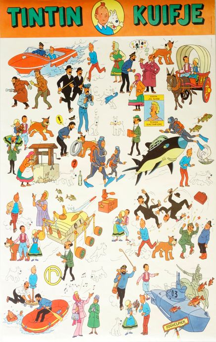 HERGÉ 
丁丁和鲨鱼湖》，1972年由Belvision工作室制作的非常大的广告海报。尺寸：100厘米×70厘米。