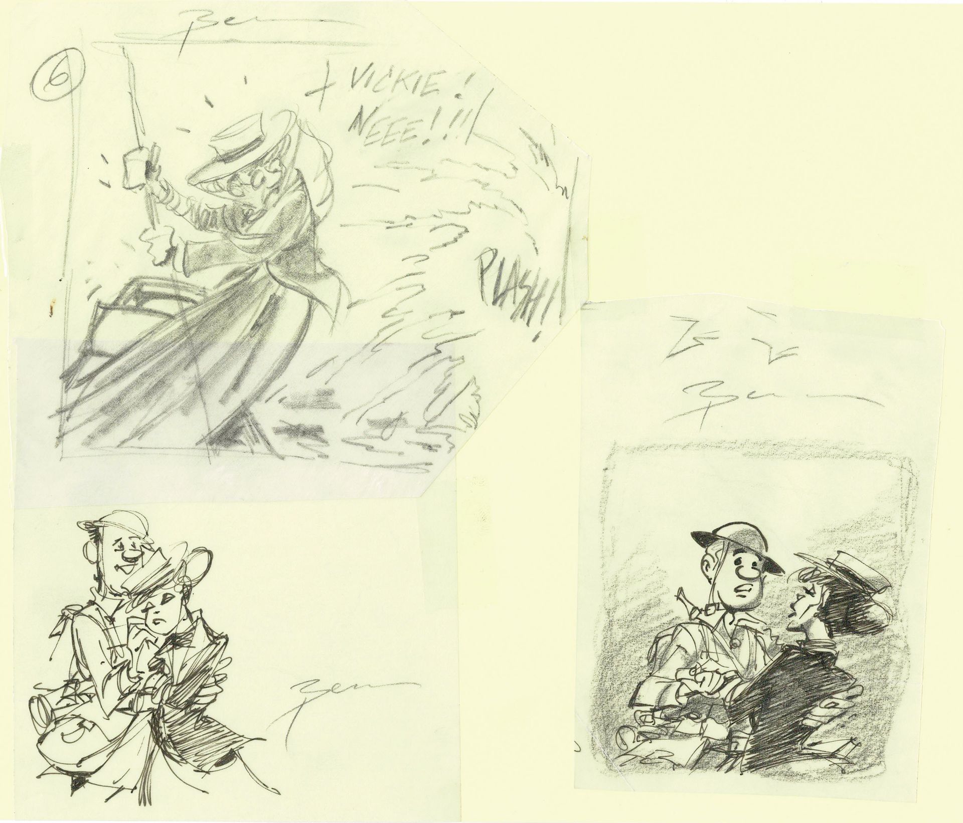 BENN 
Conjunto de 4 dibujos a lápiz sobre papel de calco.