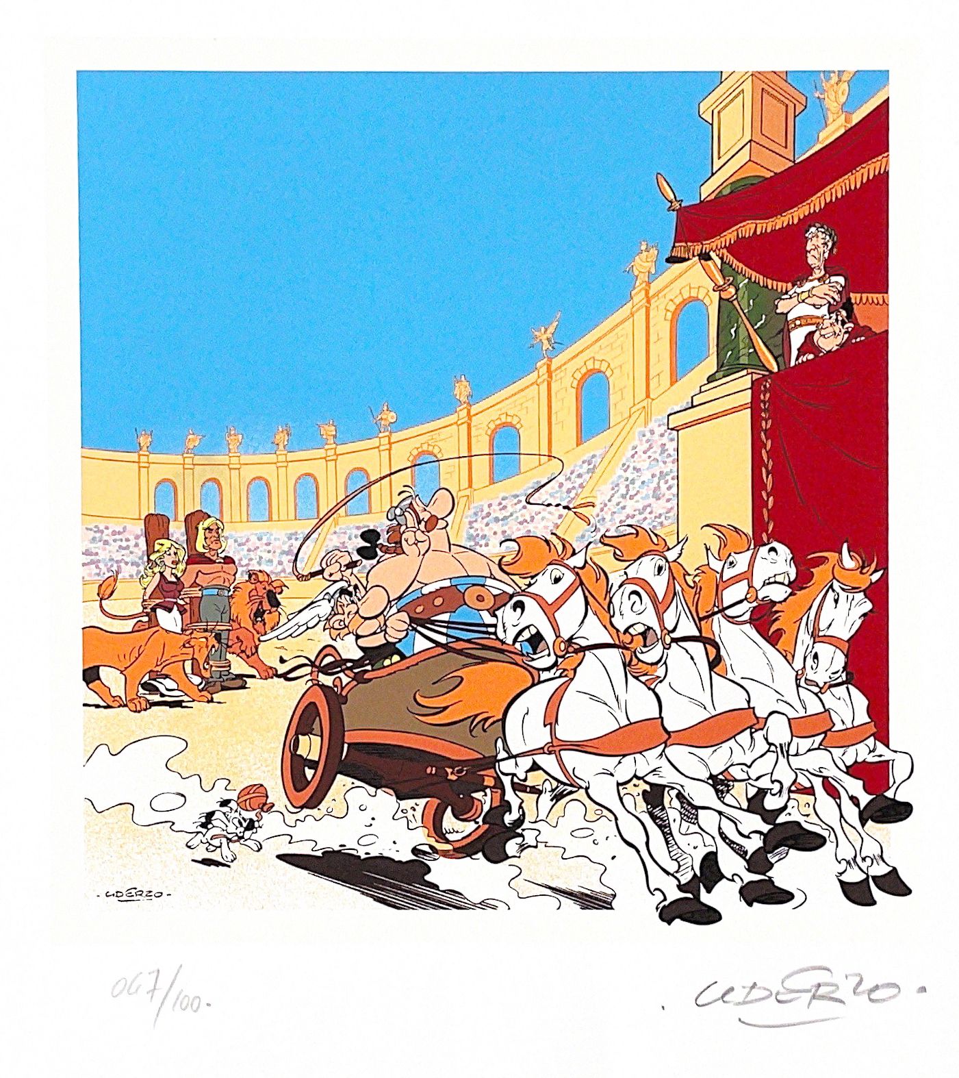 UDERZO 
Asterix，绢本书法 "La Surprise de César "n°/100，签名（Ed. Christian Desbois，1999&hellip;
