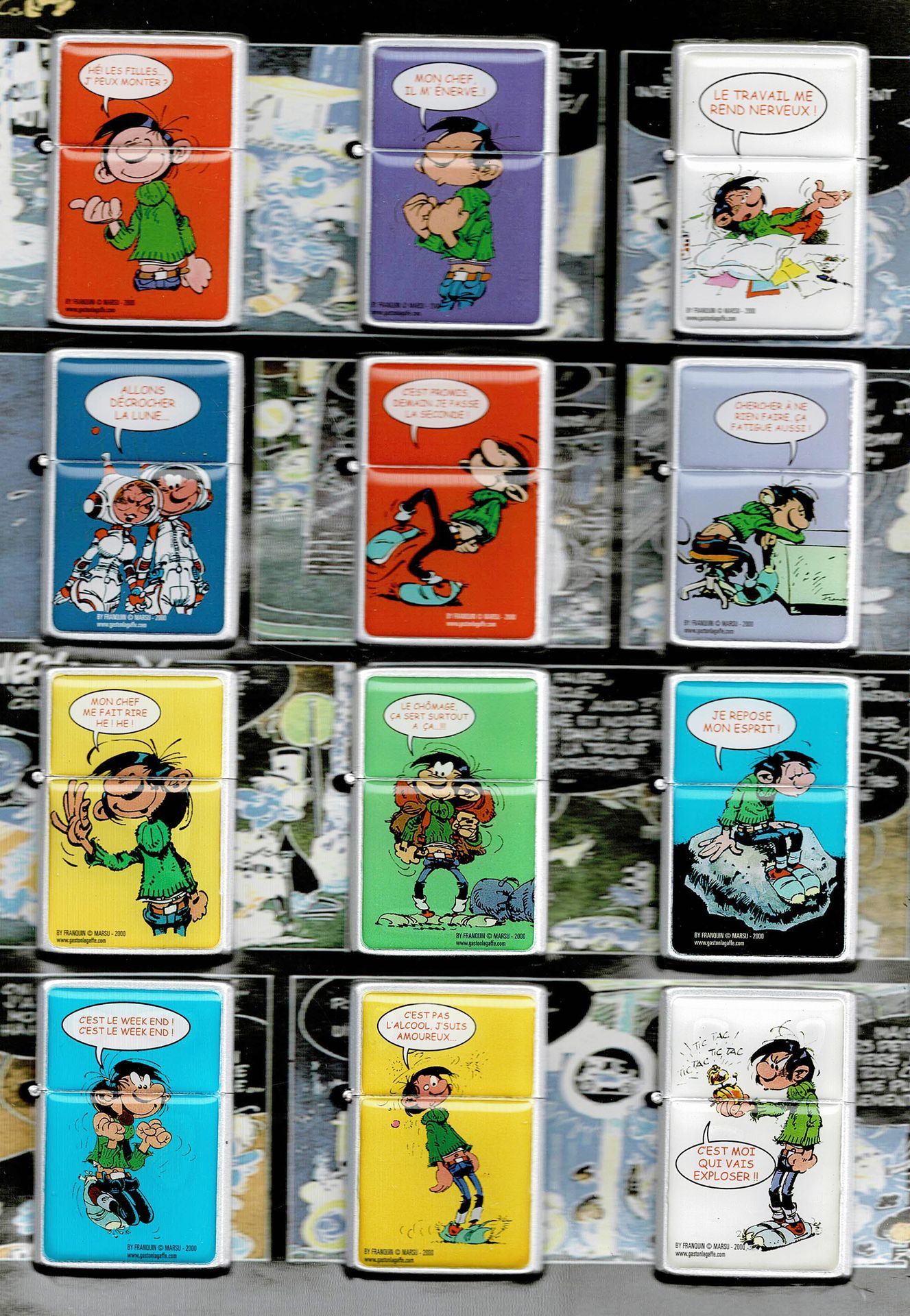 André FRANQUIN 
Gaston Lagaffe, set of 12 Champ lighters (Zippo type) with their&hellip;