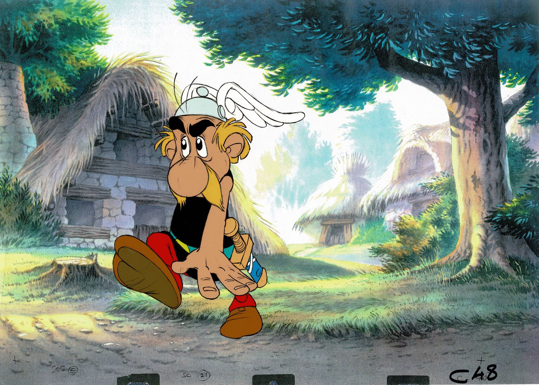 UDERZO (Studios) 
Asterix, Zelluloid mit Gouache bemalt. Abmessungen: 42 cm x 29&hellip;