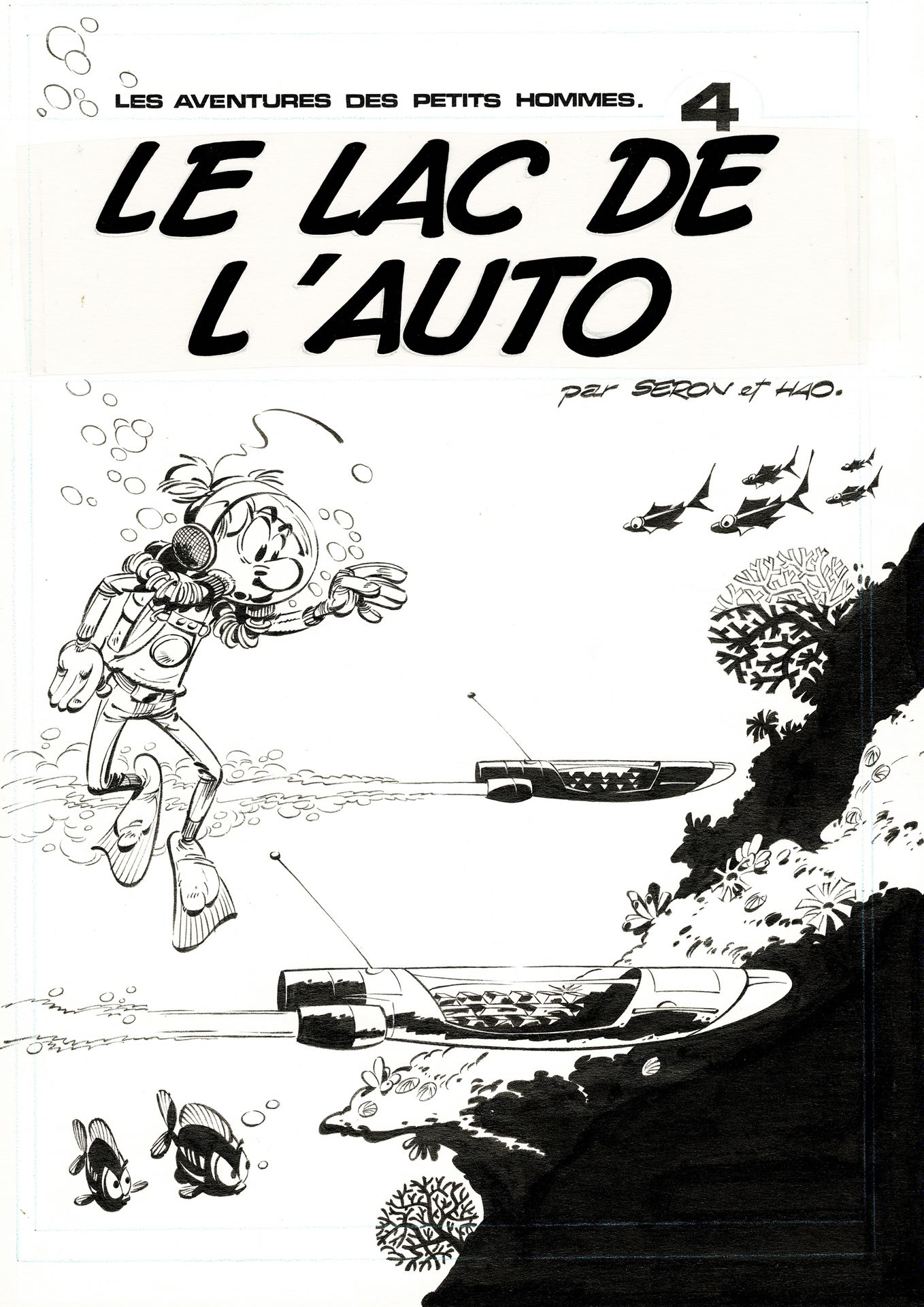 Pierre SERON 
Les Petits Hommes, Le Lac de l'auto, couverture originale à l'encr&hellip;