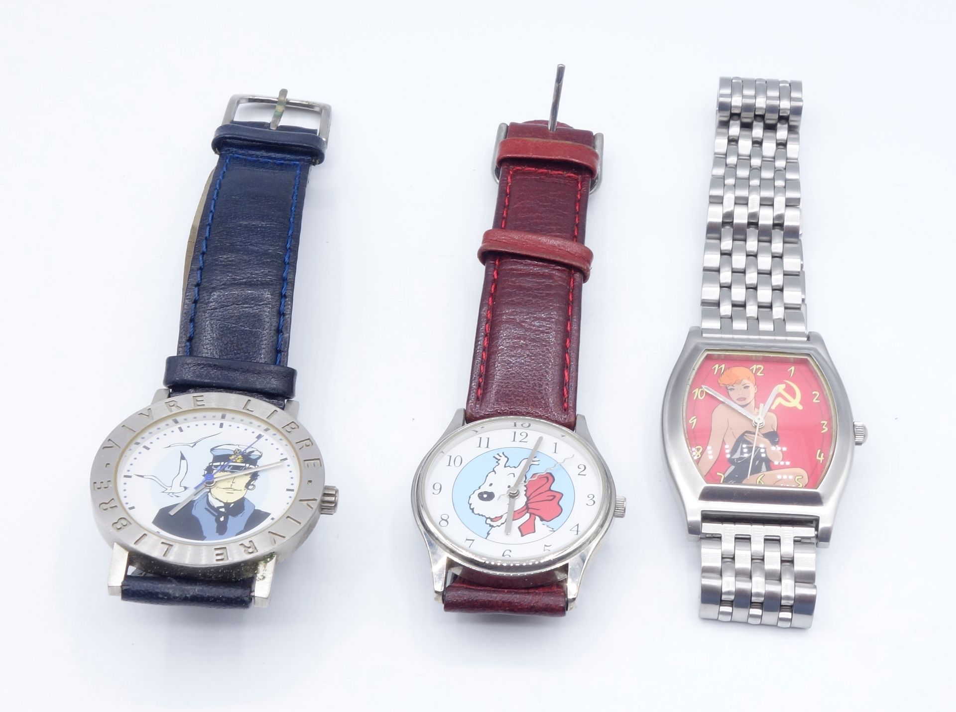 DIVERS 
Set of 3 watches (Tintin, Corto Maltese, pin-Up (Berthet)). A Tintin wri&hellip;