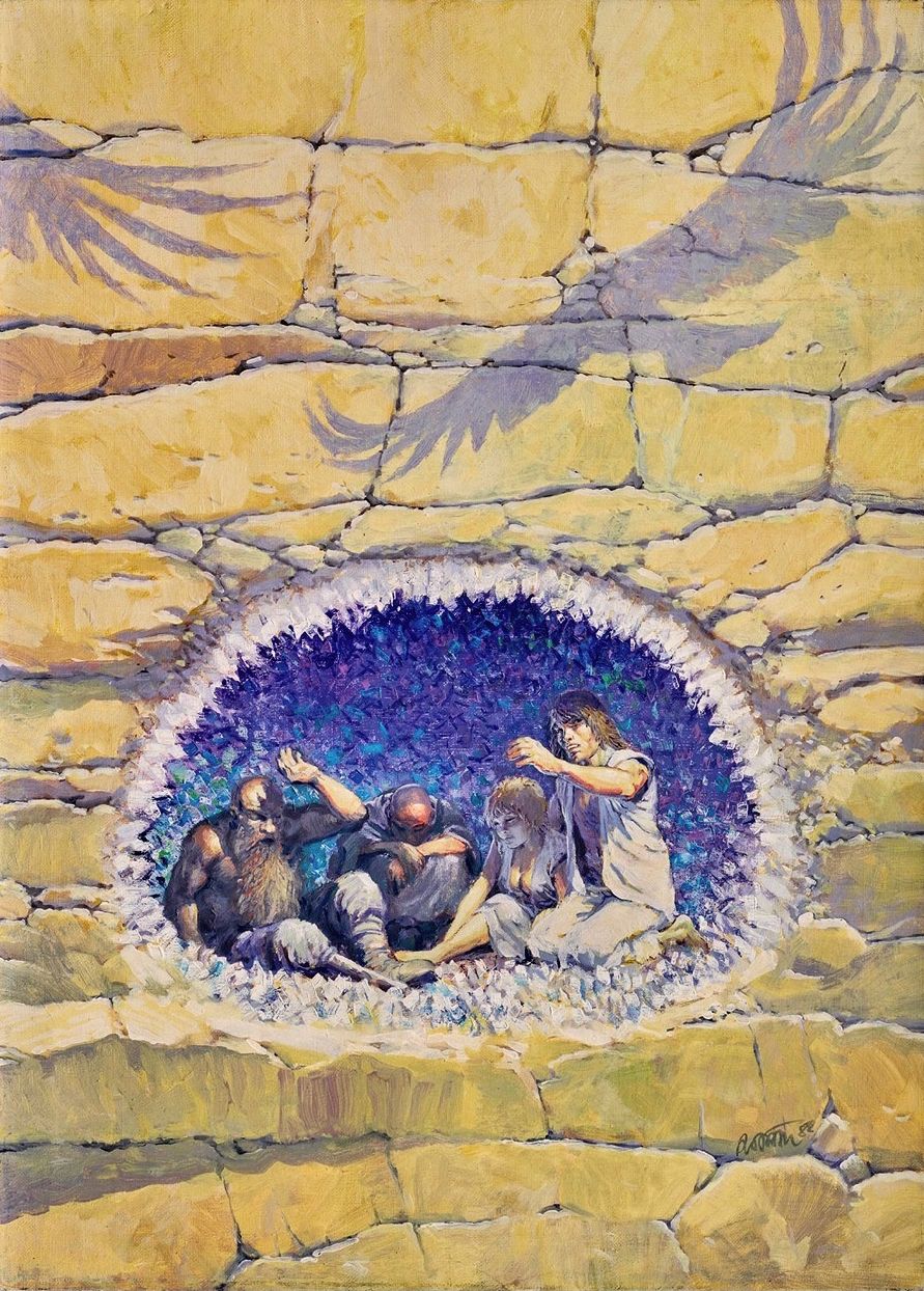 ROSINSKI 
索尔格，《在地球和光之间》，布面油画，用于1988年由伦巴第出版的这张专辑的原始封面。有框。框外尺寸：69厘米×48厘米。