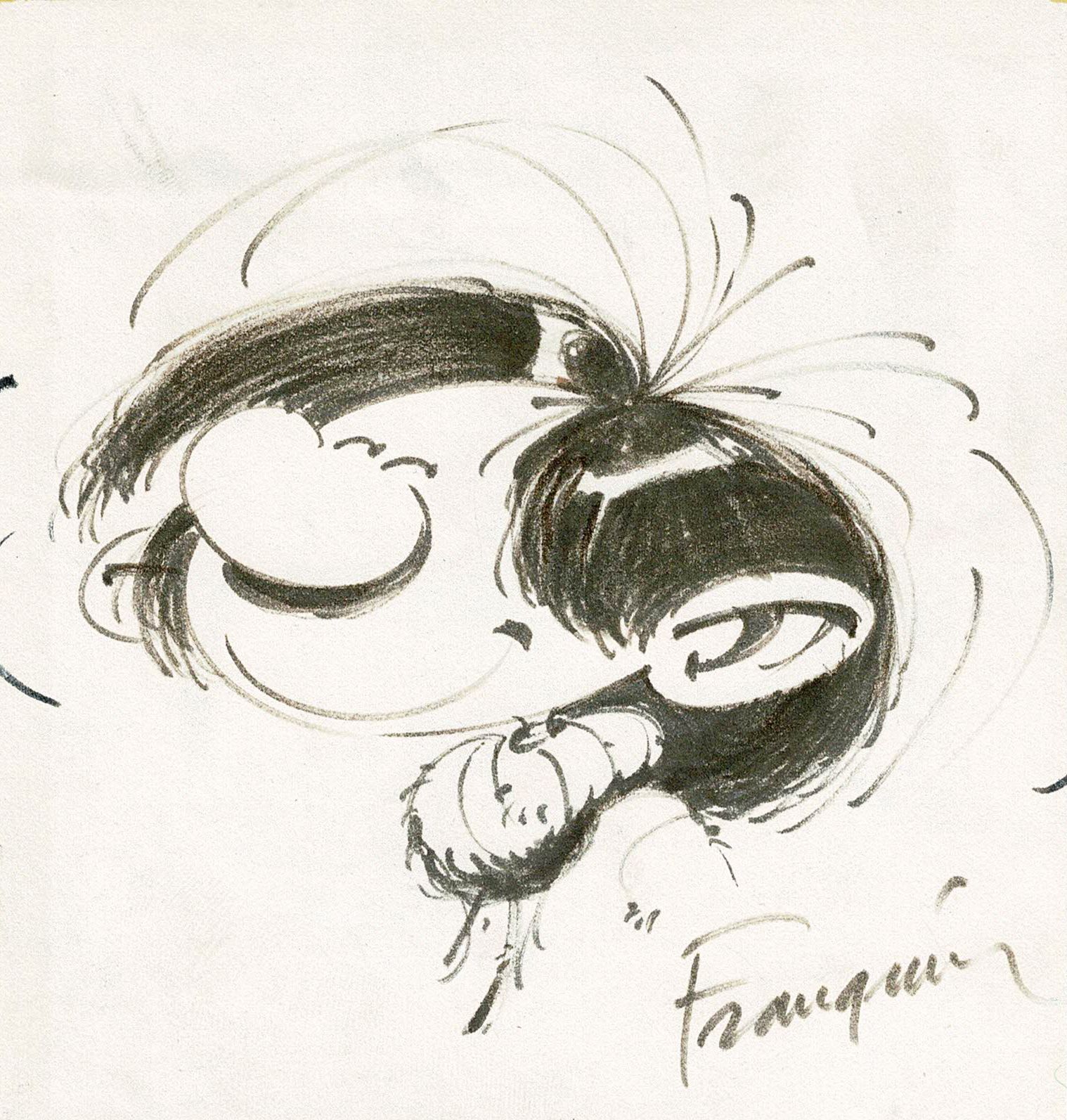 André FRANQUIN 
Gaston Lagaffe, Originalzeichnung in Bleistift. Maße: 14 cm x 13&hellip;