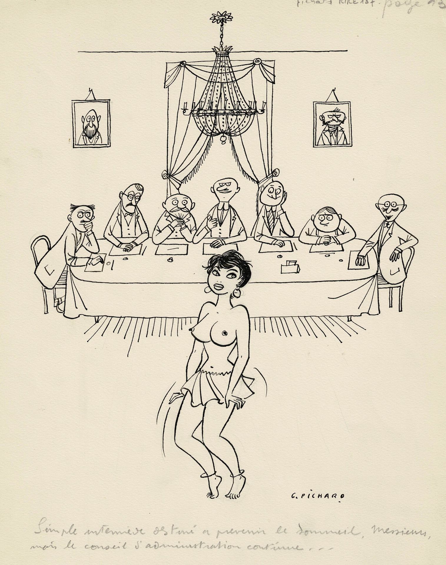 Georges PICHARD 
Originalzeichnung in Tusche. Maße: 35,5 cm x 26,5 cm.