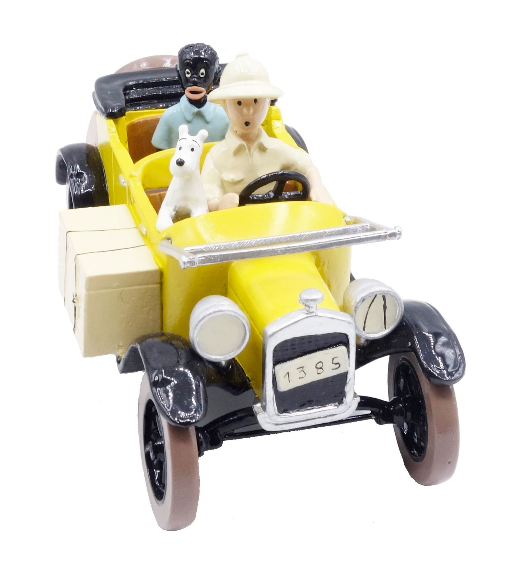 HERGÉ 
PIXI：丁丁，4564，与小雪和可可一起坐在黄色的汽车里。福特T，《丁丁在刚果》，1995年，1000册，13厘米，BC。