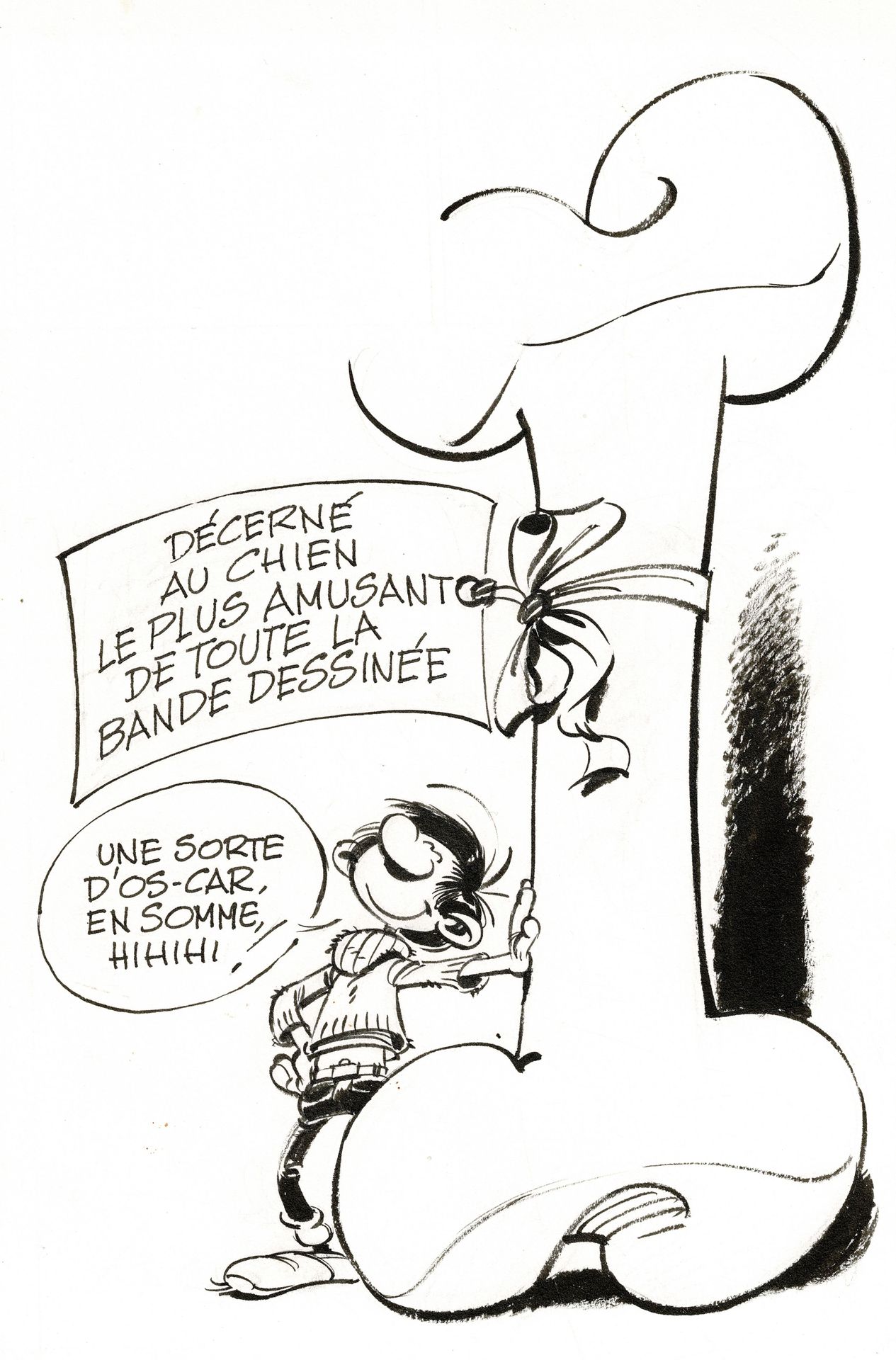 André Franquin Gaston Lagaffe, dessin original à l'encre de chine faisant la pro&hellip;
