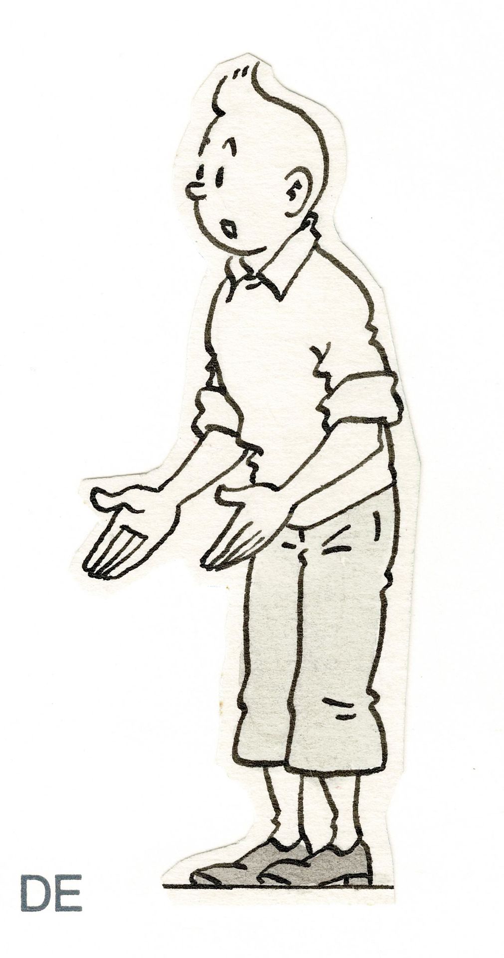 Hergé Tintin, disegno originale a china e lavaggio incollato sul biglietto d'aug&hellip;