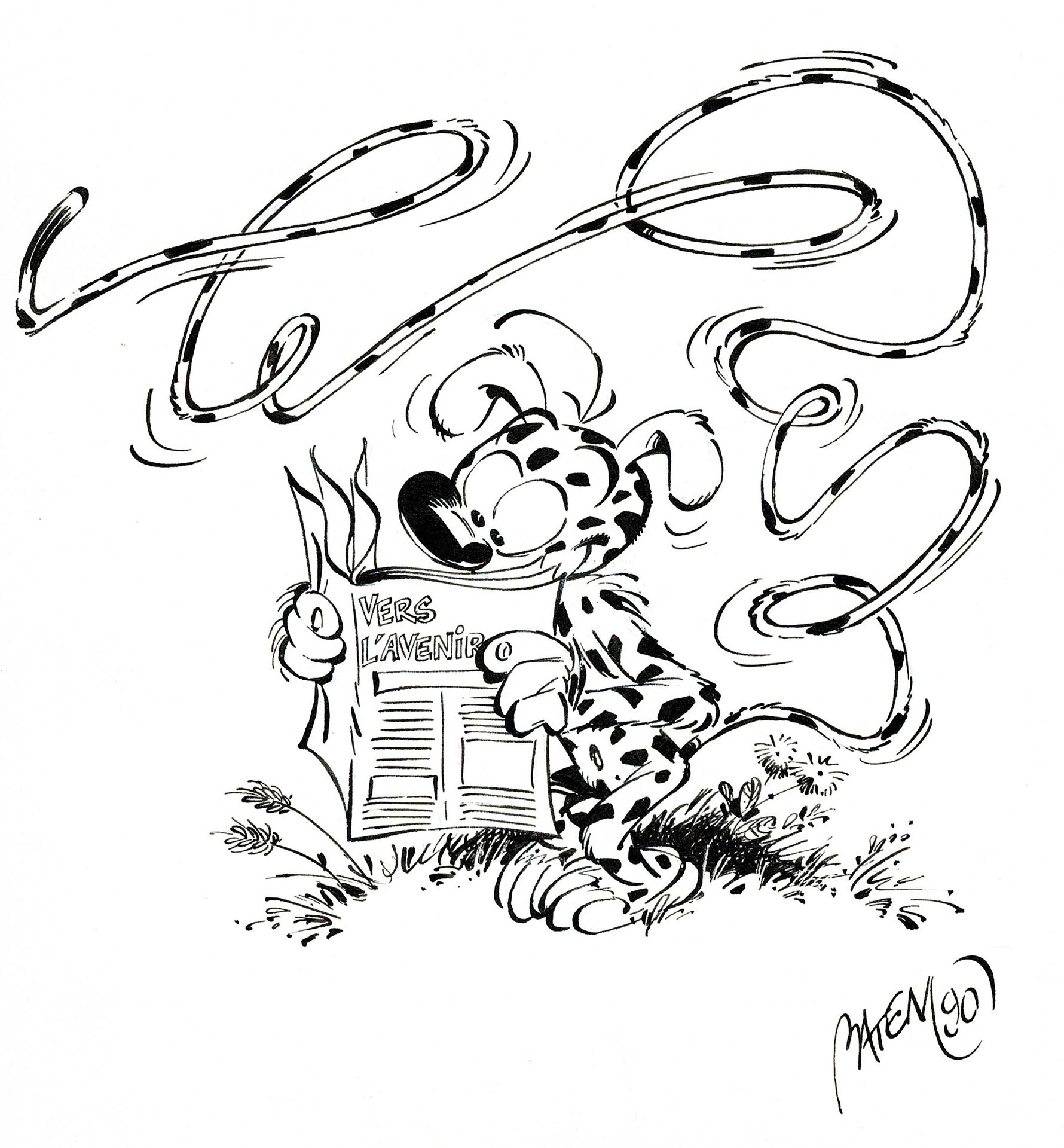 Batem Le Marsupilami, dessin original à l'encre de chine publié dans le journal &hellip;