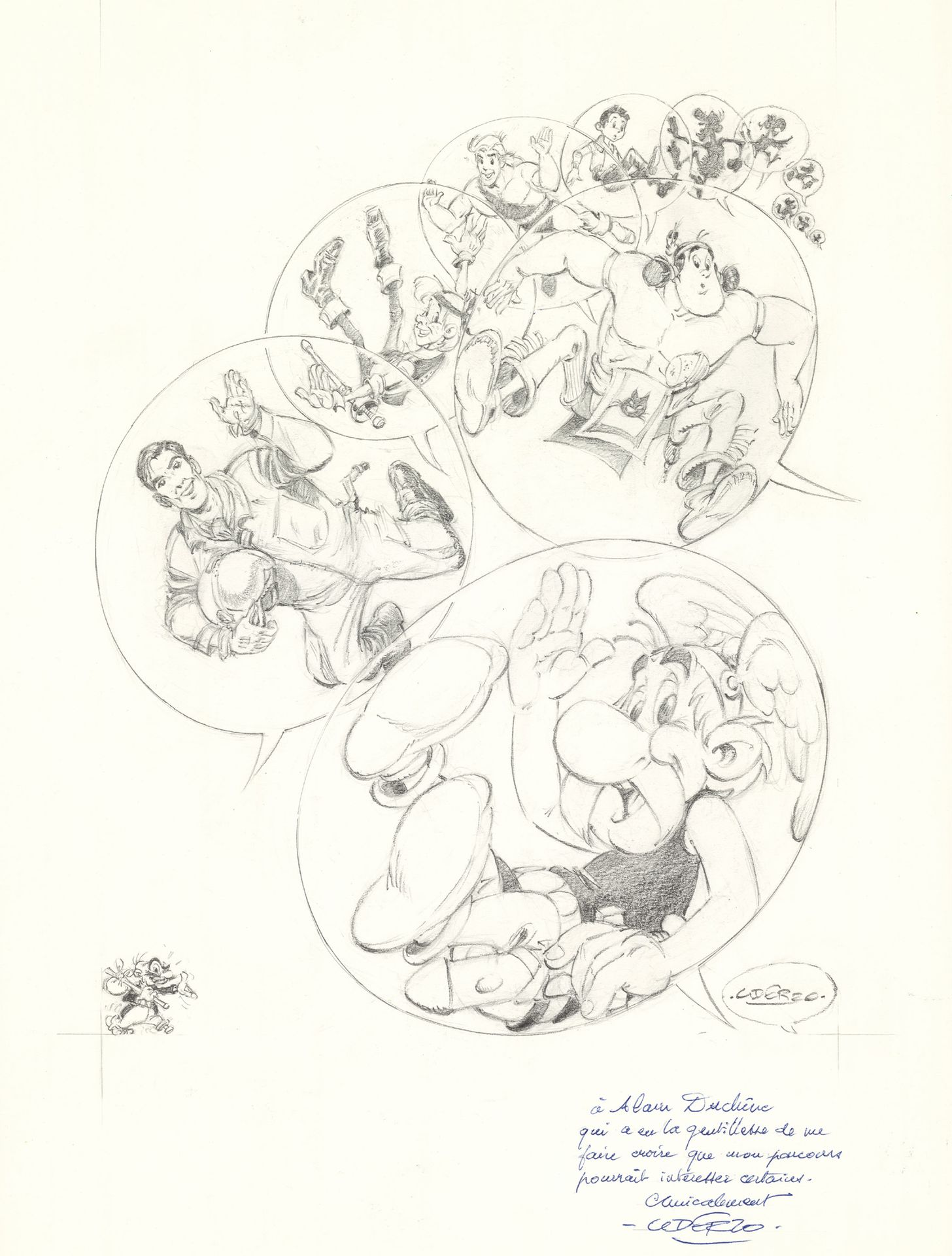 Albert UDERZO (1927-2020) Uderzo
纸上石墨，用于作者专著的封面。右下角有签名并献给Alain Duchêne。37.3 x 24&hellip;