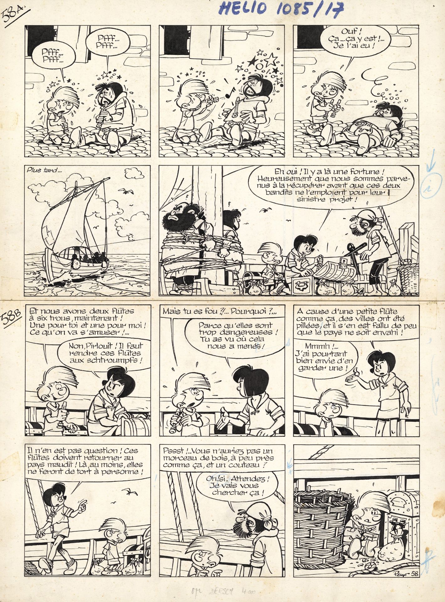 PEYO (1928-1992) Johan et Pirlouit - La flûte à 6 schtroumpfs
印度墨水纸，用于画册第58版。右下方&hellip;