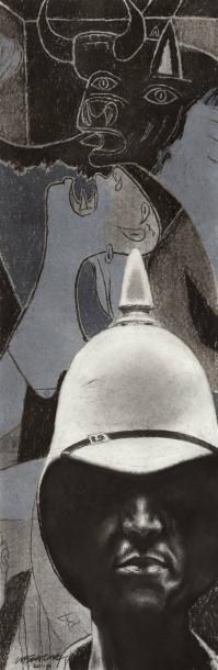 Tanino LIBERATORE Entre Guernica et le Major Fusain sur papier. 104x34 cm.