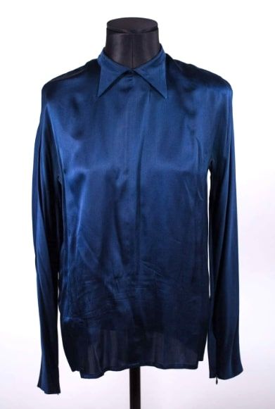 Null CHRISTIAN DIOR Boutique - Blusa de seda azul, manga larga, cremallera en la&hellip;