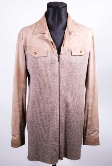 Null CHRISTIAN DIOR - VESTE en daim et laine beige, fermeture glissière et deux &hellip;