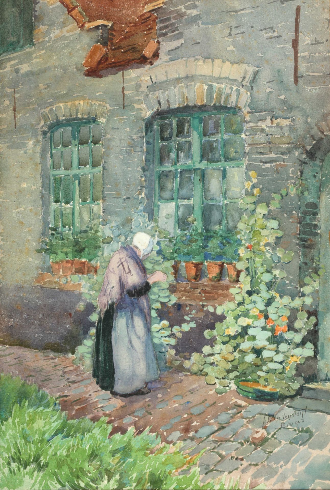 CONSTANT, Felix (1865-1924) Vrouwtje in Brugs straatje

Acquerello (40,5 x 27 cm&hellip;