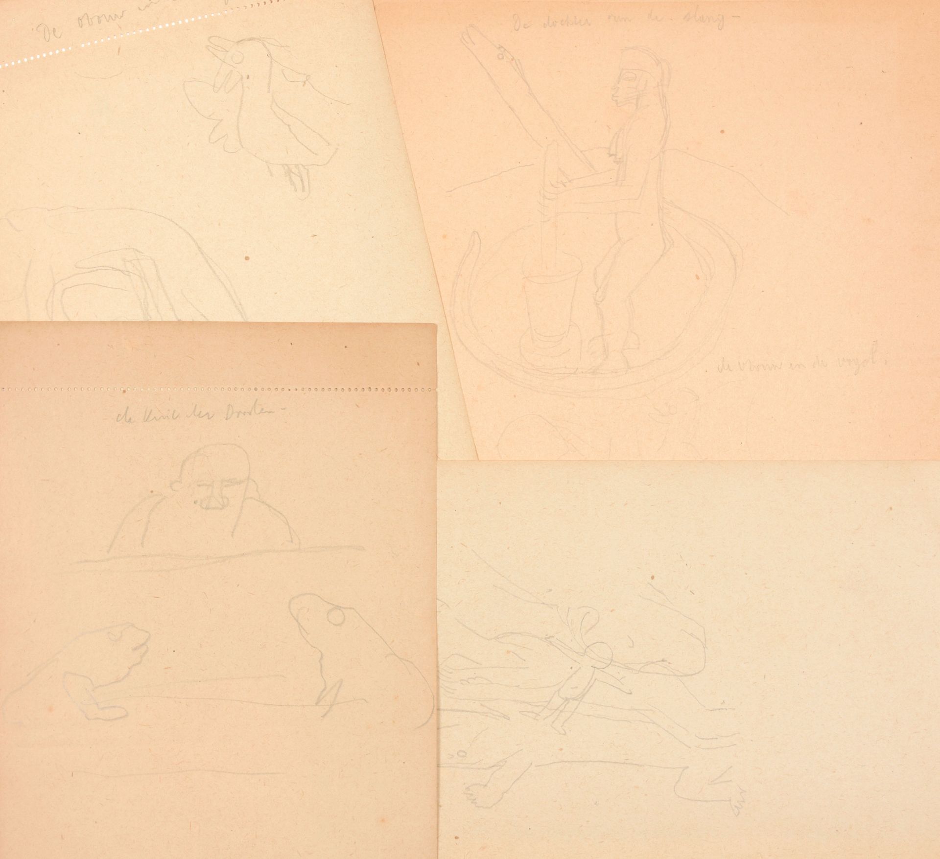 VAN DEN BERGHE, Frits (1883-1939) 5 drawings for the book 'Negerwoordkunst' by A&hellip;