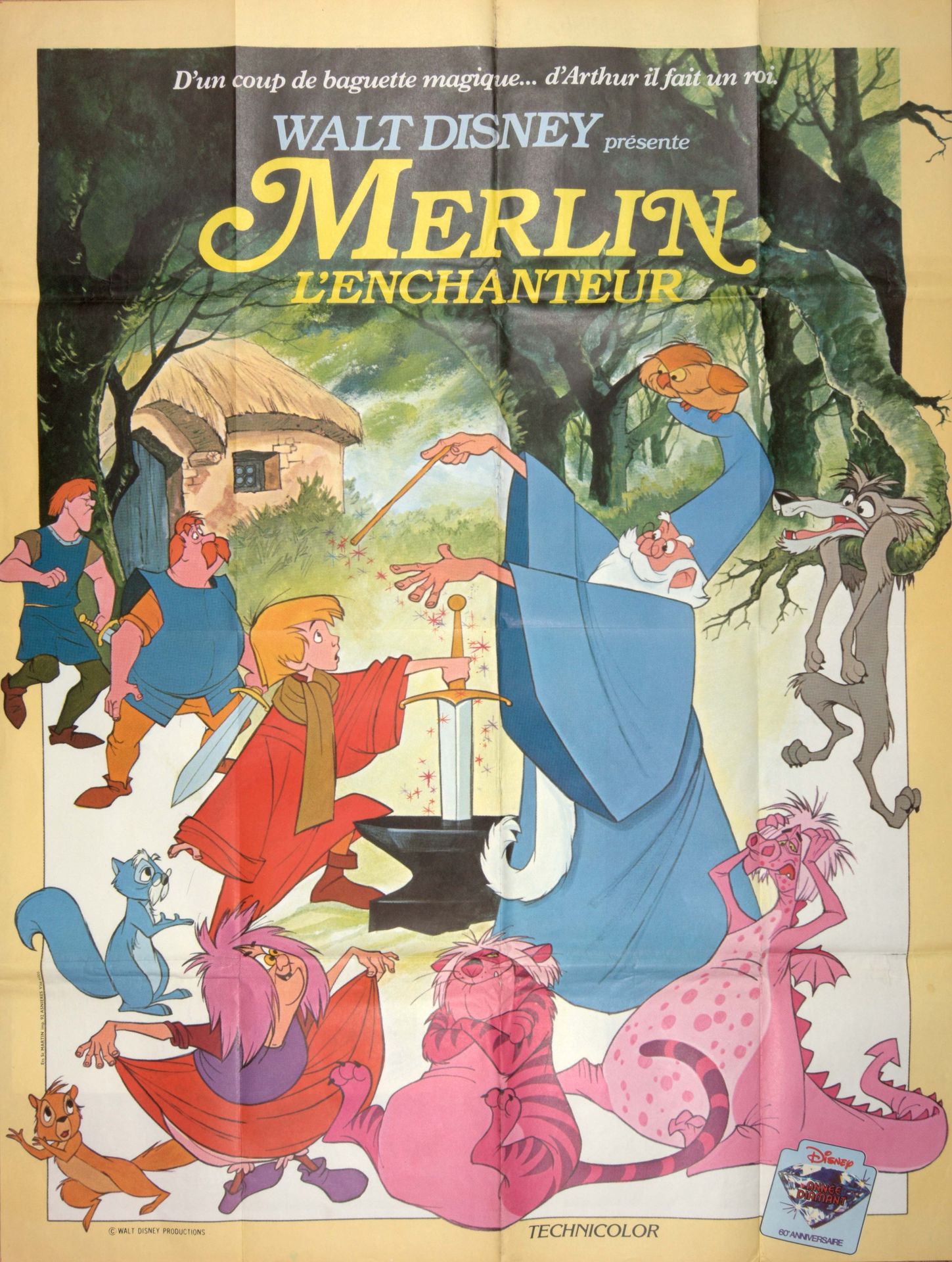 Disney, Walt 魔法师梅林。随着他的魔杖一挥......。塑造亚瑟的国王（1964年

彩色海报（155 x 115厘米）。折叠的，状况良好。在电影制&hellip;