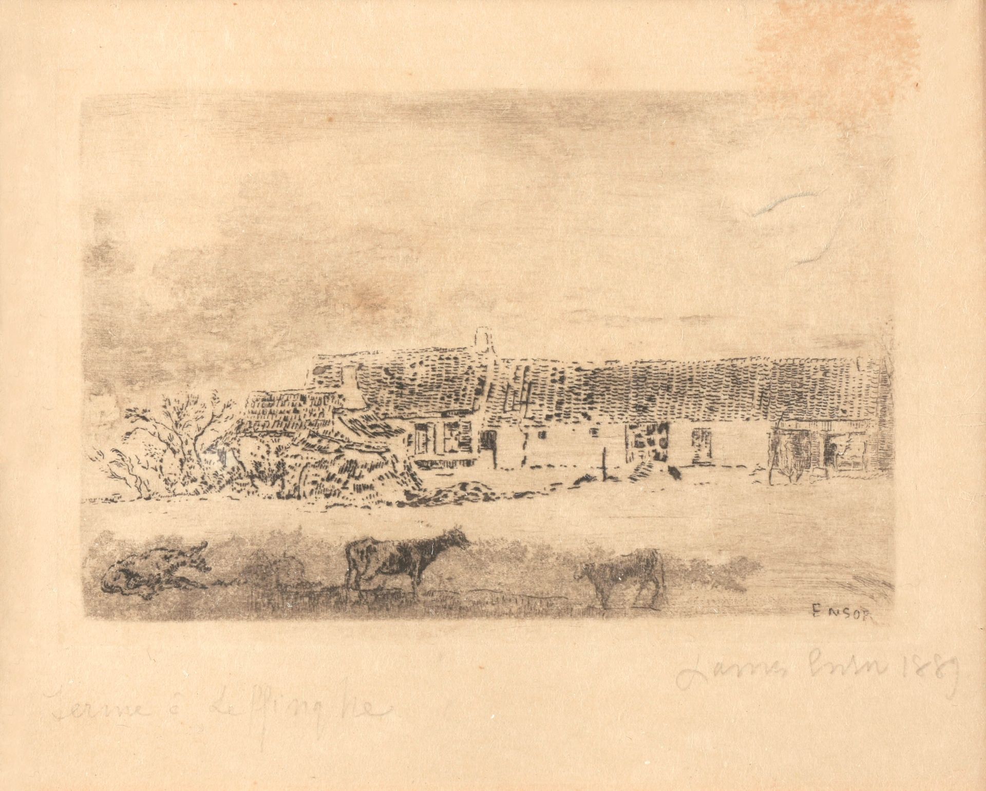 ENSOR, James (1860-1949) 勒芬河的农场 (1889)

蚀刻版画（7.4 x 11.3厘米），右下方有铅笔签名。右上角有轻微的污点，有2&hellip;