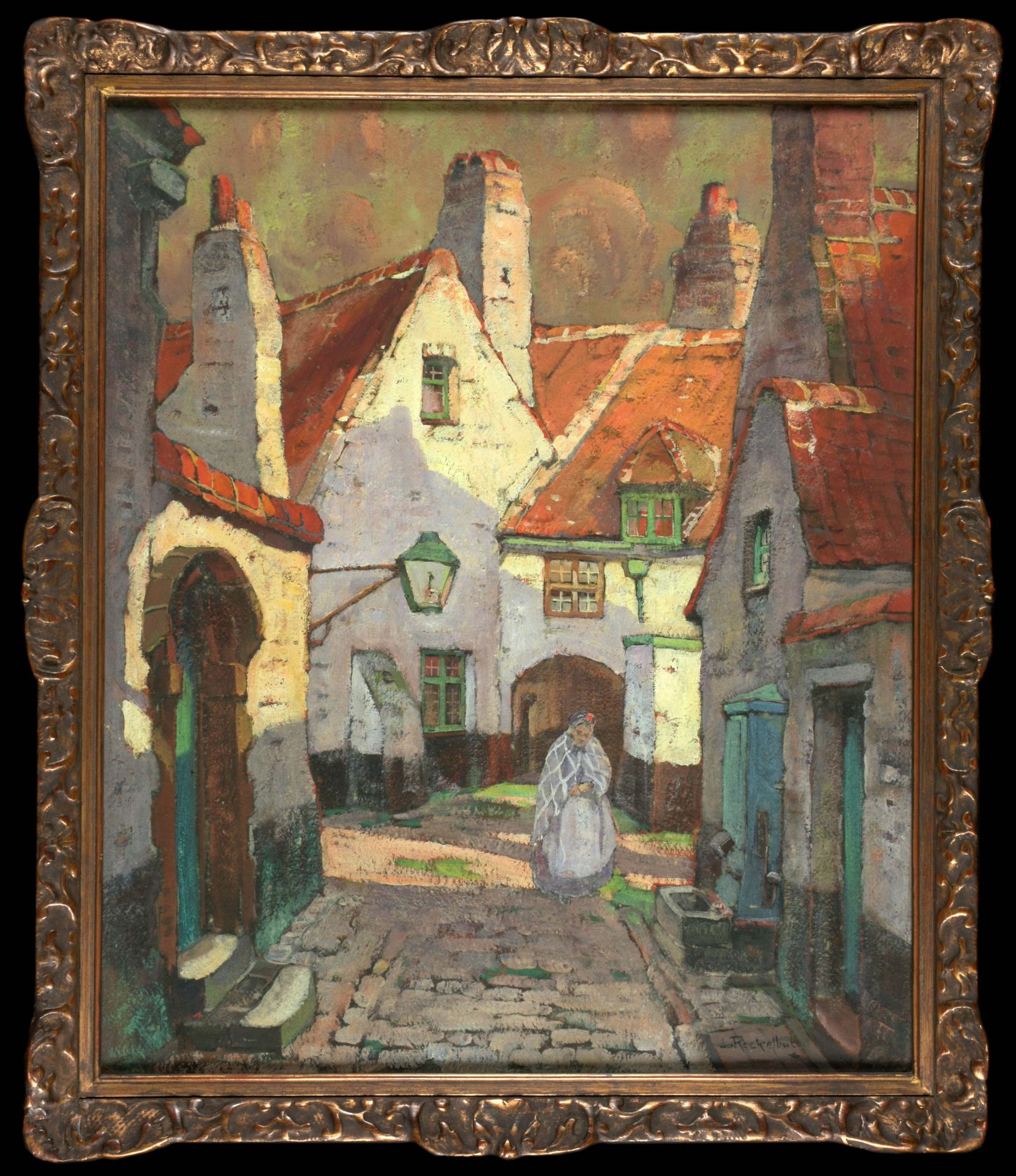RECKELBUS, Louis (1864-1958) 在科特赖克的贝格纳格（Beguinage of Kortrijk）。

水粉画(70 x 57 cm)&hellip;