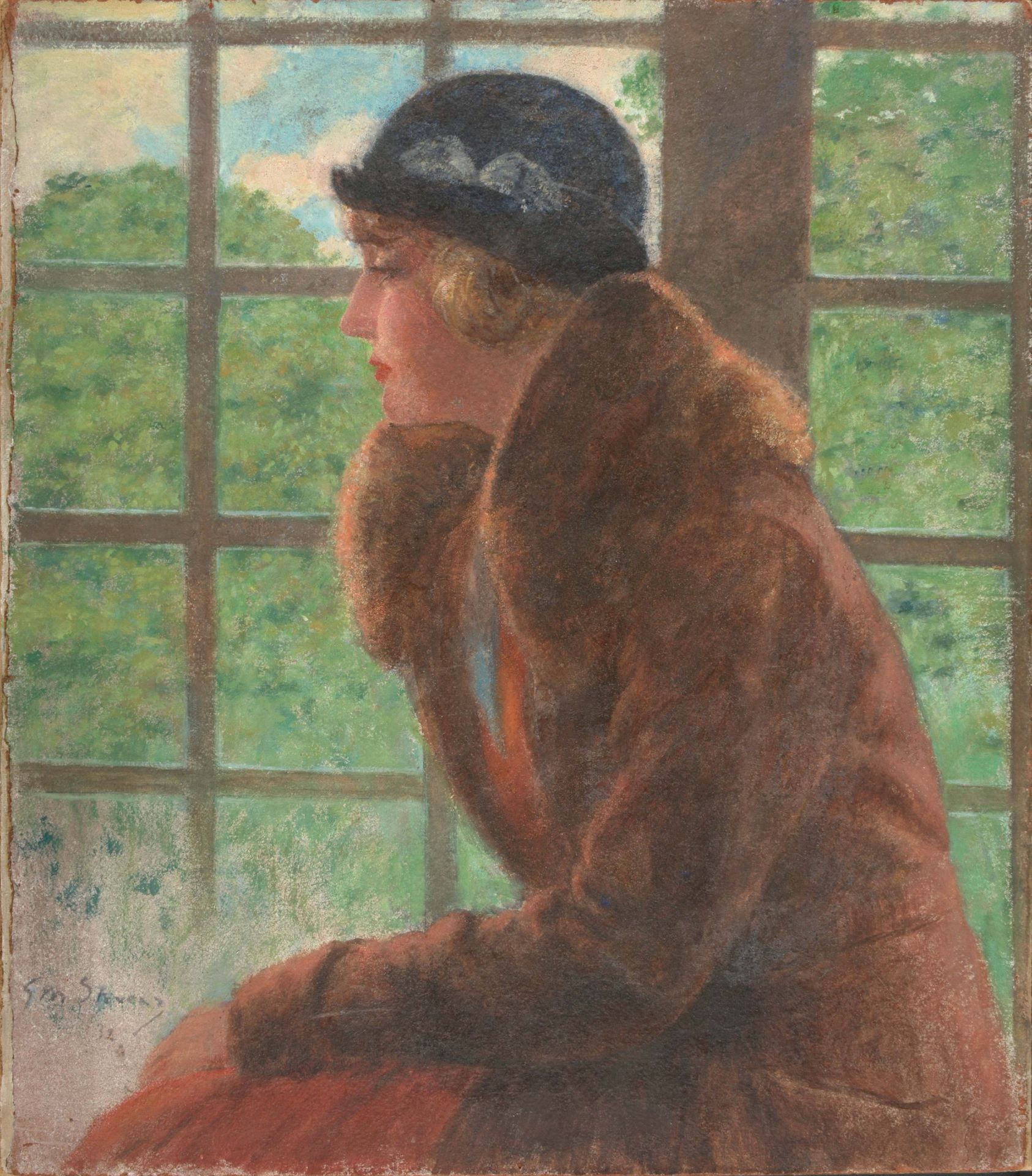 STEVENS, Gustave- Max (1871-1946) Eines der Ferngläser des Künstlers vor dem Fen&hellip;