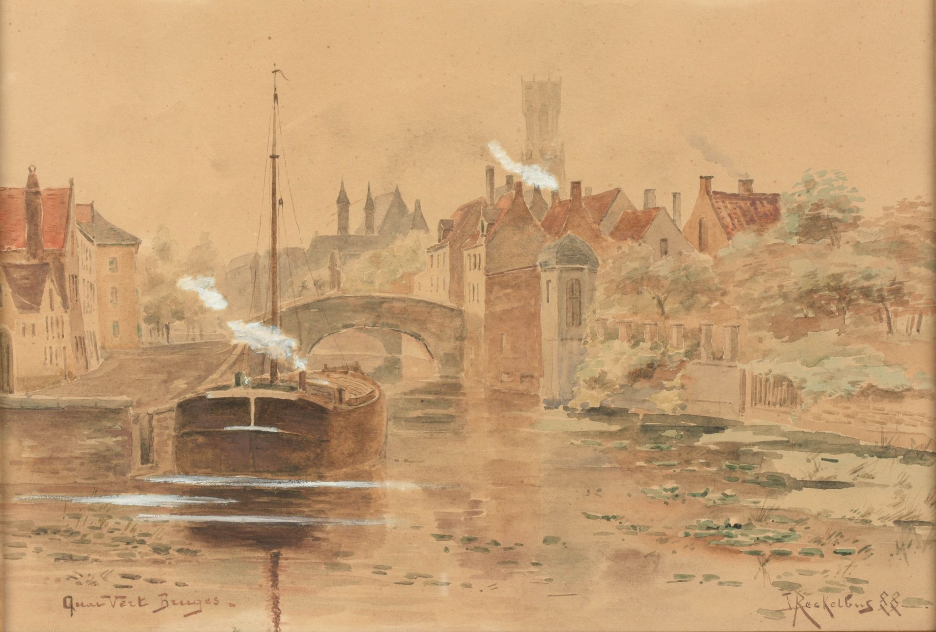 RECKELBUS, Louis (1864-1958) Boot op Groene te Brugge

Aquarel (25.5 x 38 cm) me&hellip;