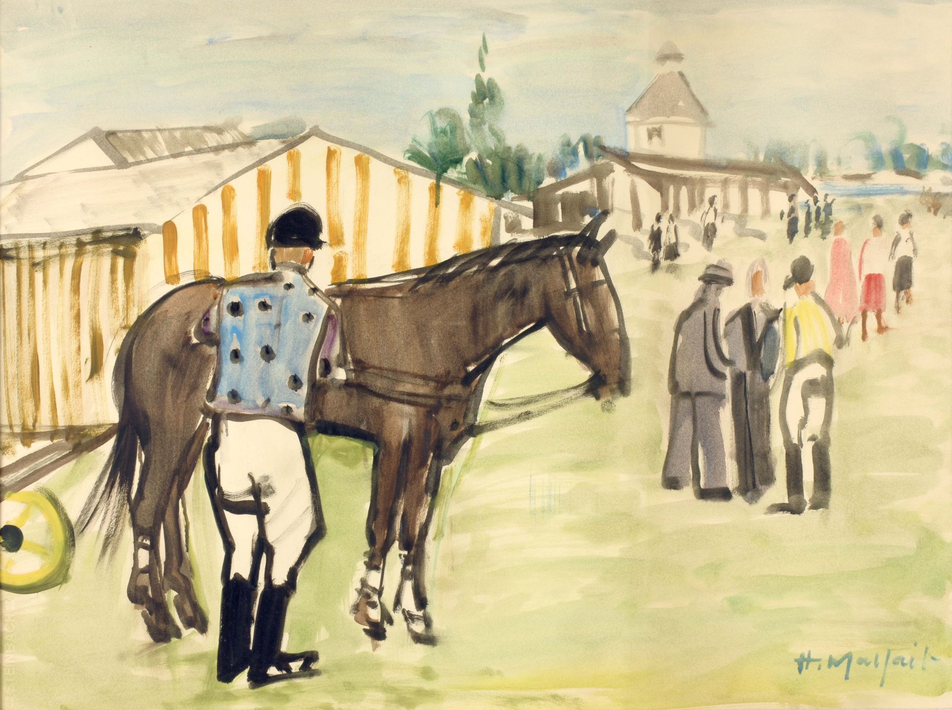 MALFAIT, Hubert (1898-1971) Ruiter en paard op renbaan

Aquarel (53 x 70 cm), ge&hellip;