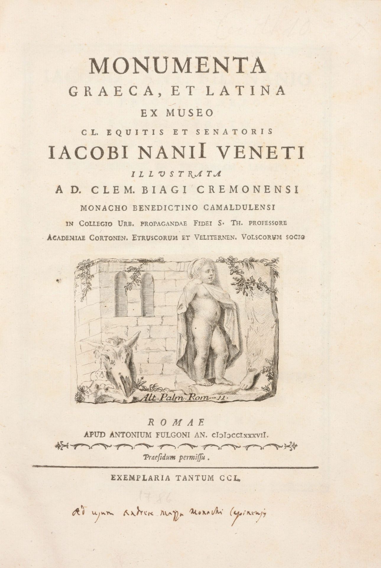 BIAGI, Clemente Monumenta Graeca, et Latina ex Museo Iacobi Nanni Veneti

In-fol&hellip;
