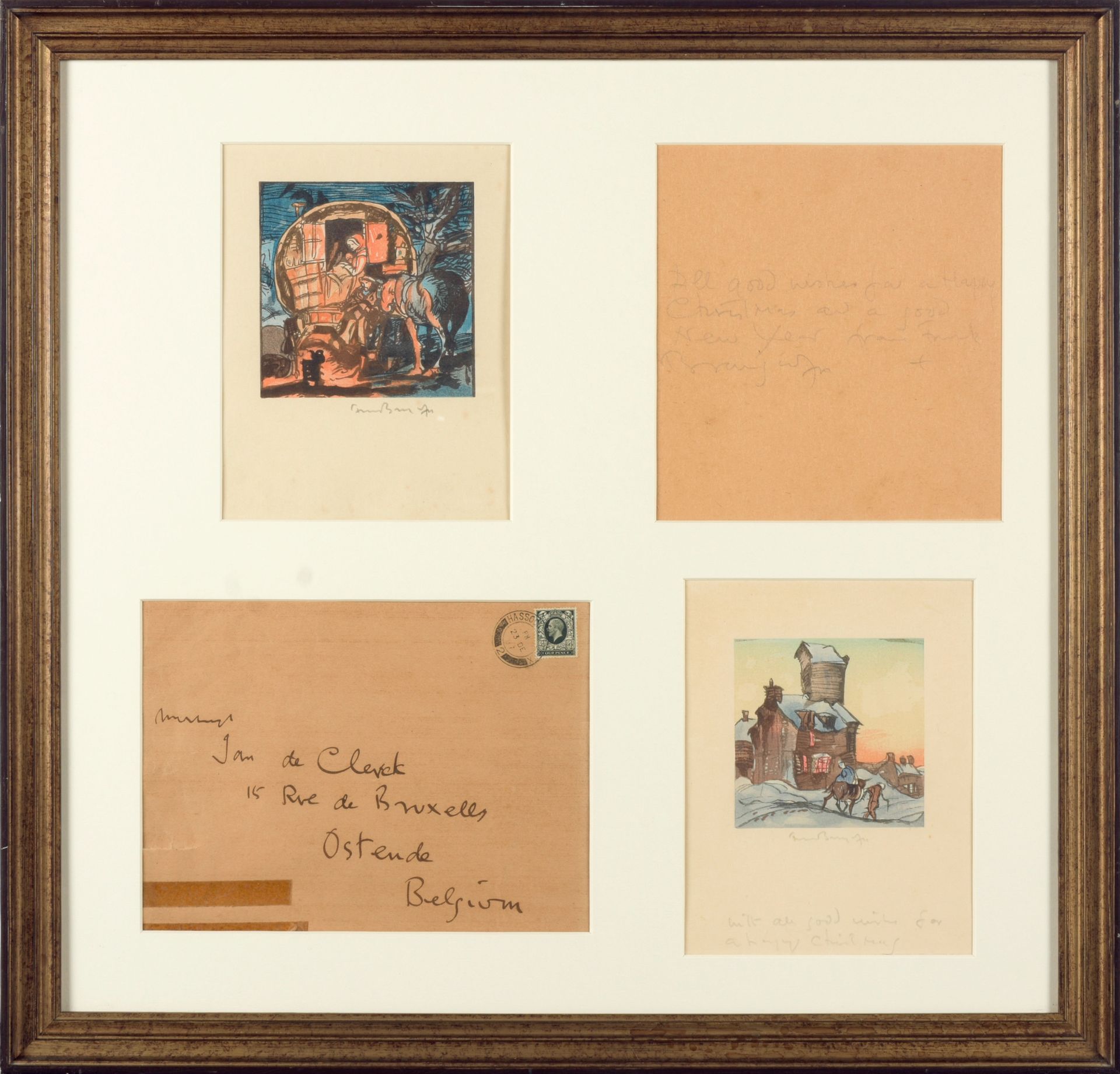 BRANGWYN, Frank (1867-1956) Twee kleurlitho's: Vlucht naar Egypte en Woonwagen

&hellip;