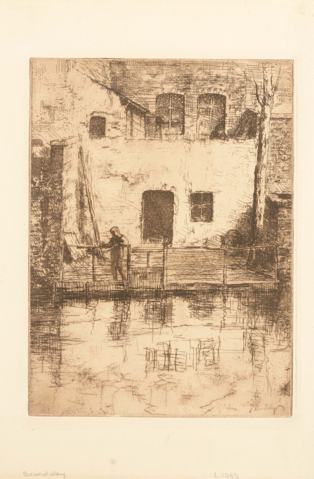 BEURDELEY, J. (1874-1954) 布鲁日的一角（1910年

绘画作品(21 x 15.5 cm)，手工制作的纸张