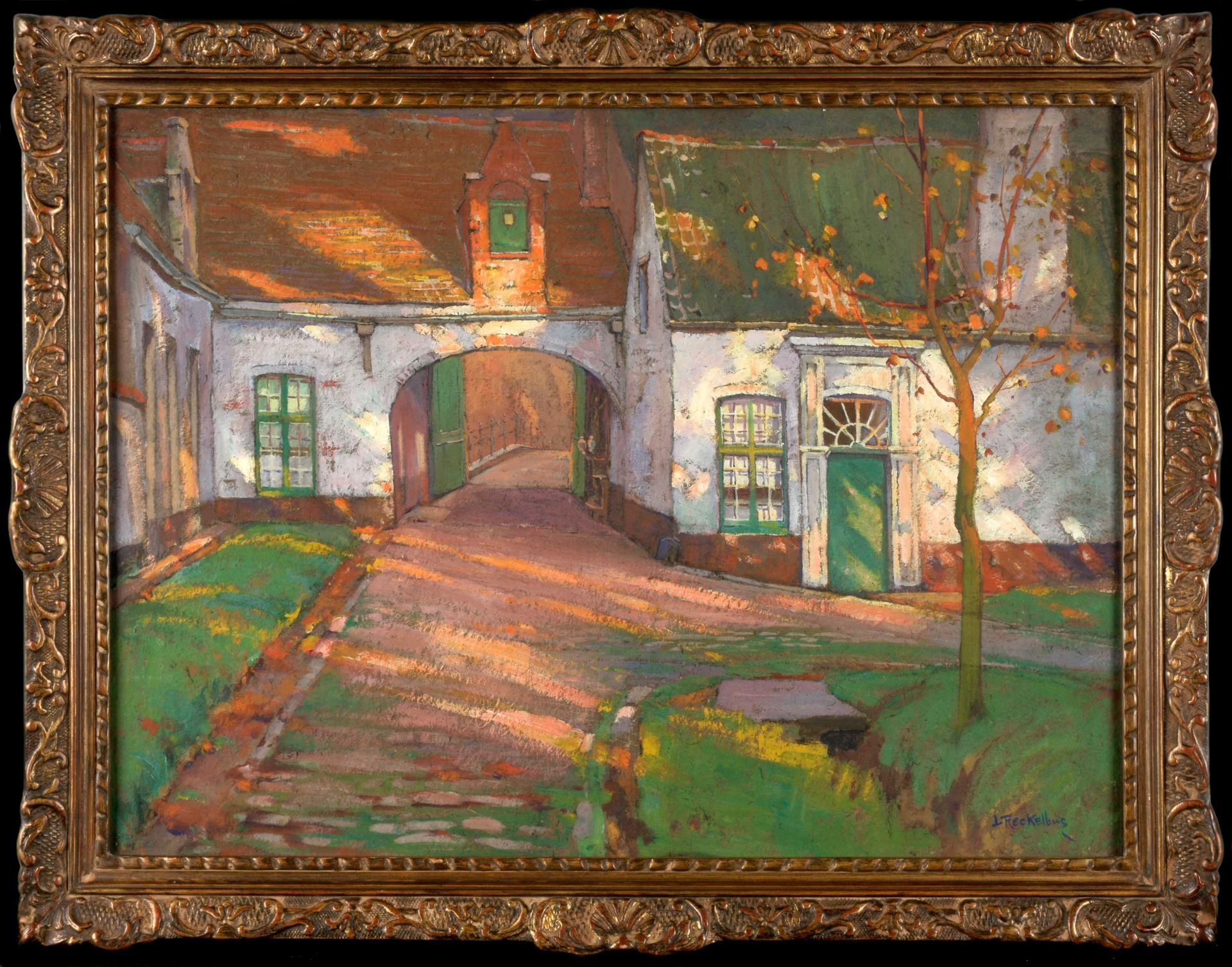 RECKELBUS, Louis (1864-1958) 秋天的太阳，Beguinage Bruges (1920)

水粉画（57 x 75厘米），右下方有签&hellip;