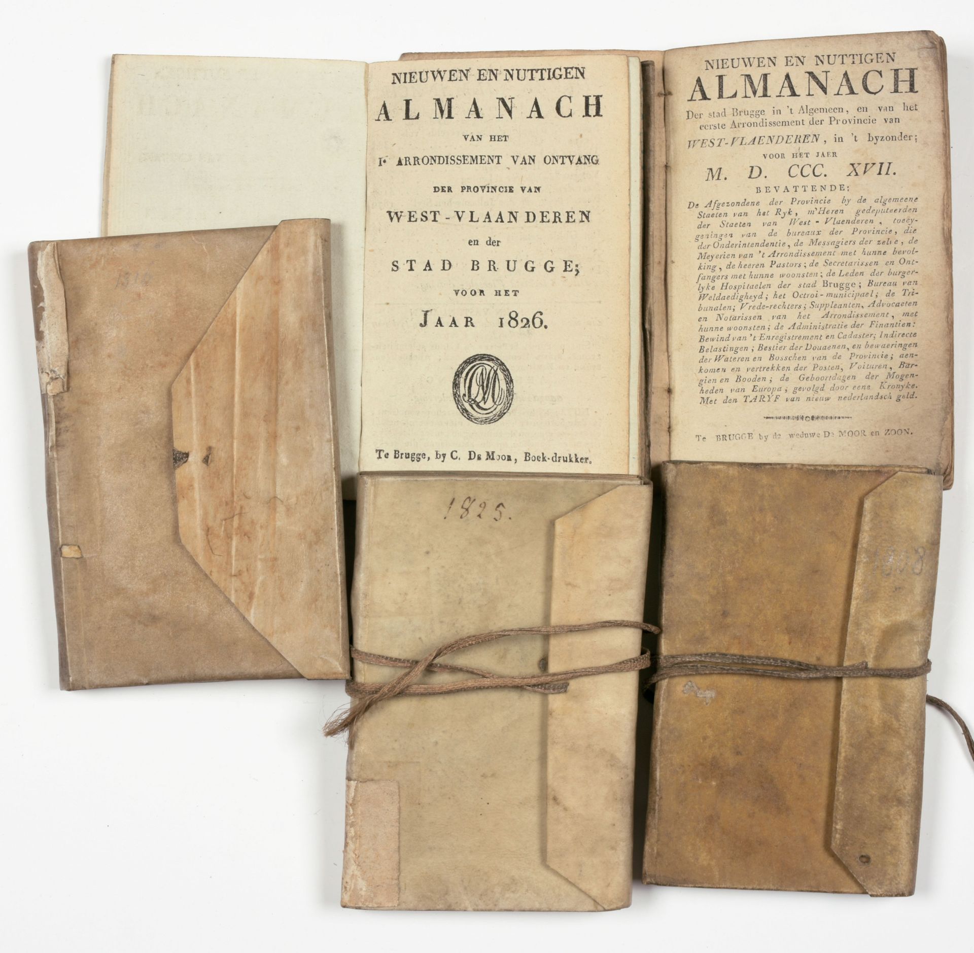 [ALMANAK-BRUGGE] 5 volumes van de 'Nieuwen en nuttigen almanach der stad Brugge'&hellip;