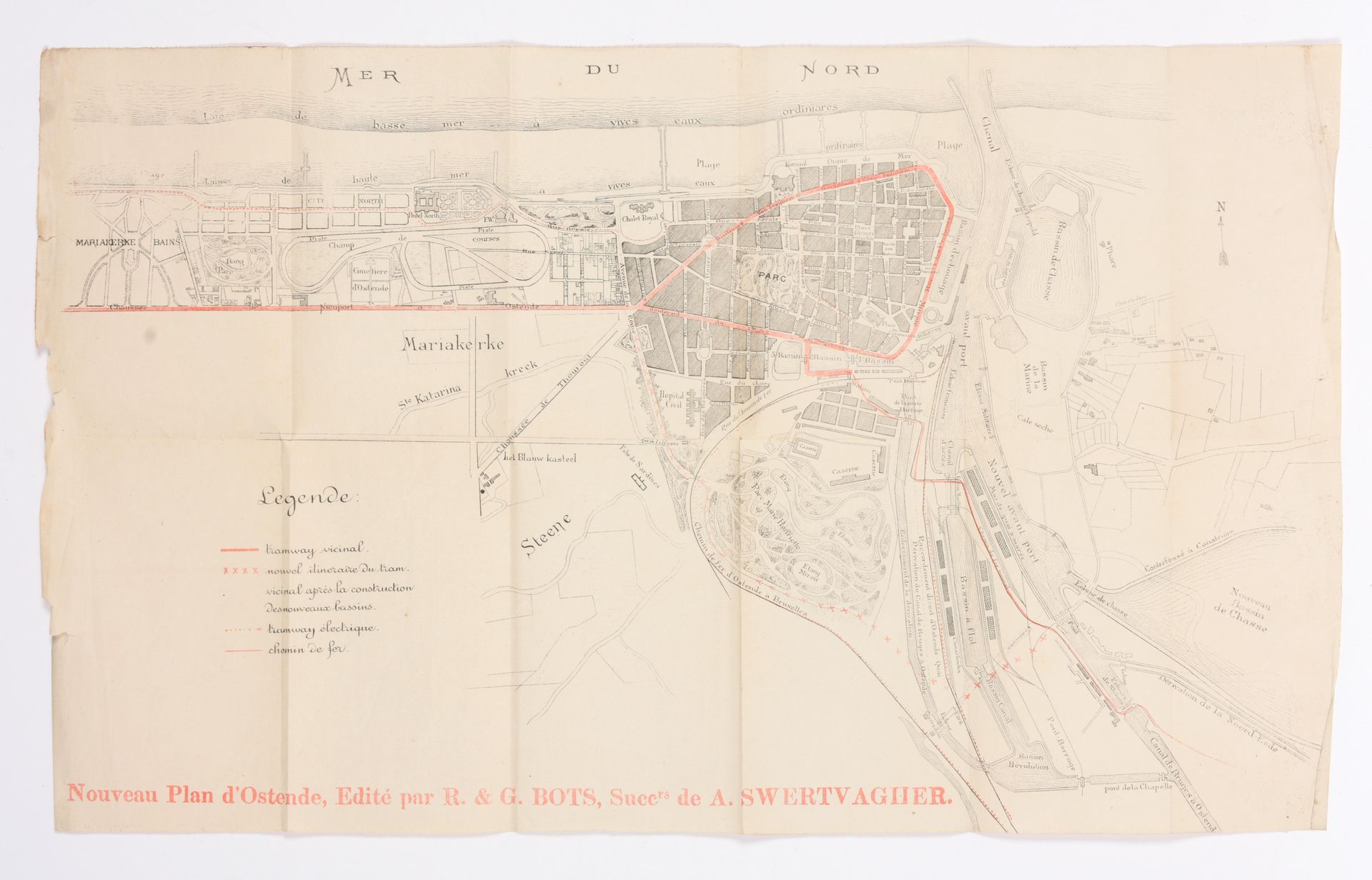 [OOSTENDE] Nuevo plano de Ostende, editado por R. & G. Bots, Succ. De A. Swertva&hellip;
