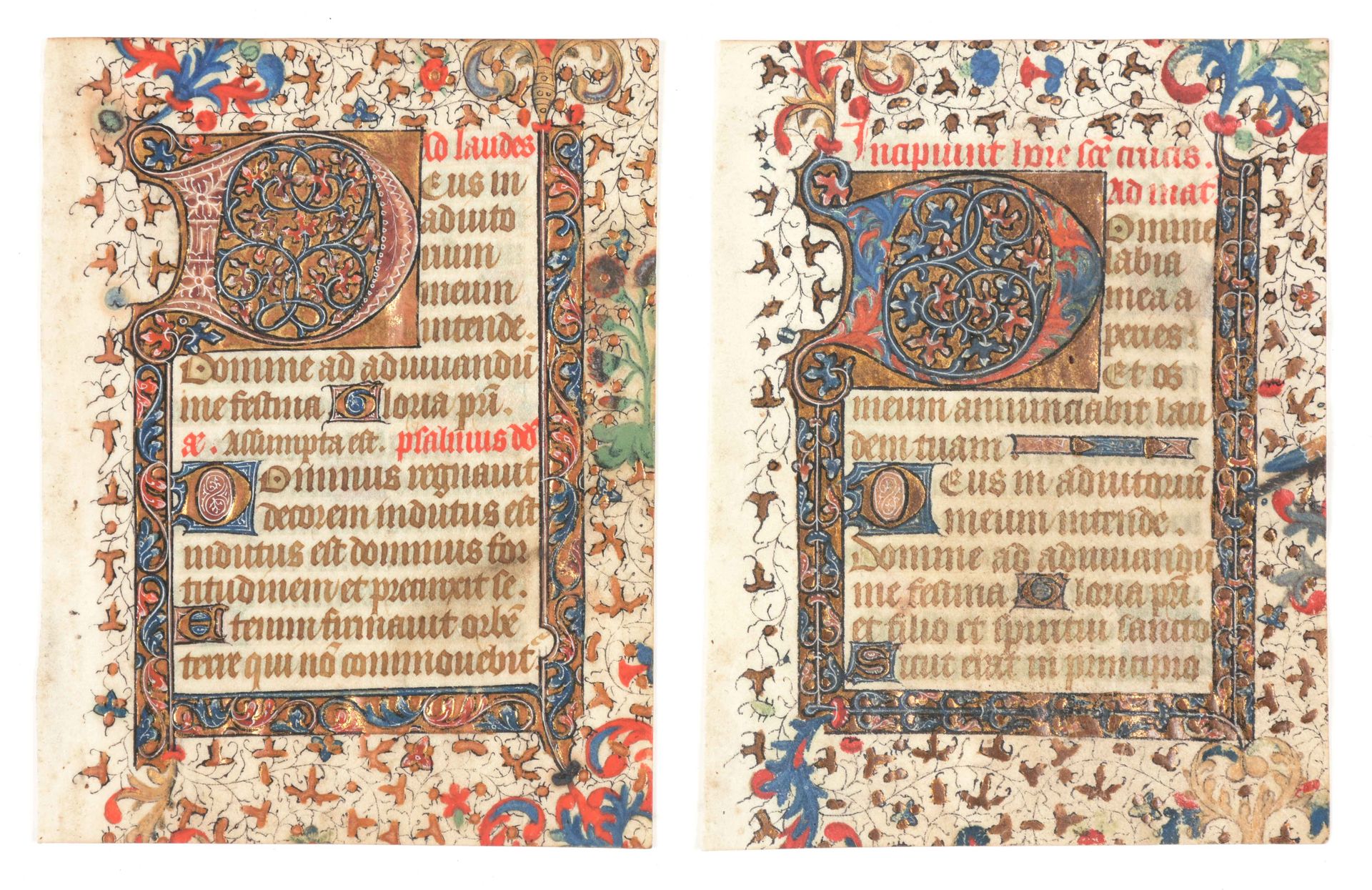 [MINIATUURBLADEN] Twee rijk versierde bladen op perkament uit een frans getijden&hellip;