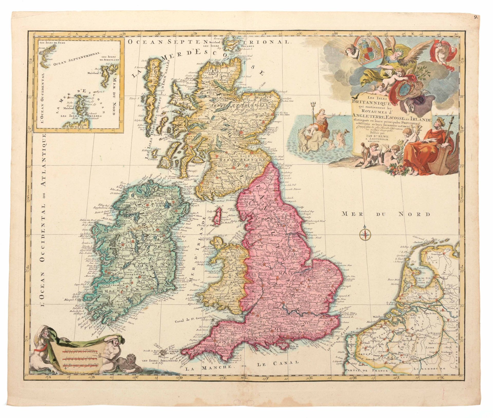 [GREAT BRITAIN] 包含英格兰、苏格兰和爱尔兰王国的不列颠群岛

原版手绘地图(49 x 61 cm)，由Jan B。埃尔维（阿姆斯特丹，1792年