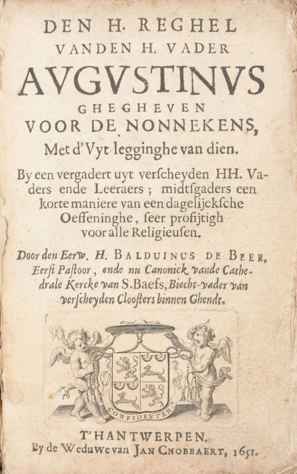 DE BEER, Balduinus Den H. Reghel vanden H. Vader Augustinus ghegeven voor de non&hellip;