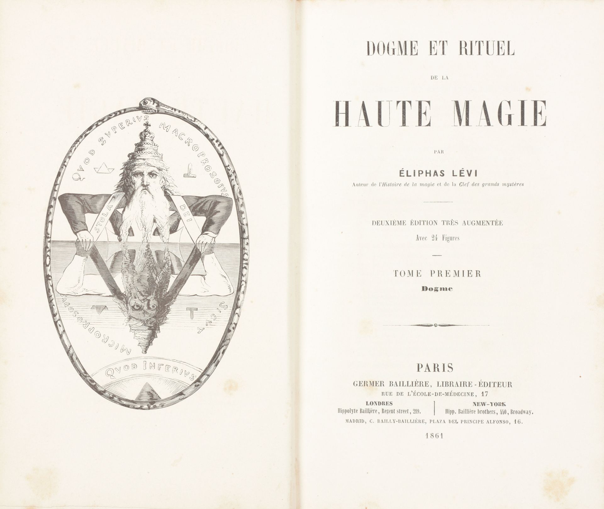 LÉVI, Éliphas (pseud. De Alphonse Louis CONSTANT) 高级魔法的教条和仪式。第二版和扩大版

2卷，8英寸，八，3&hellip;
