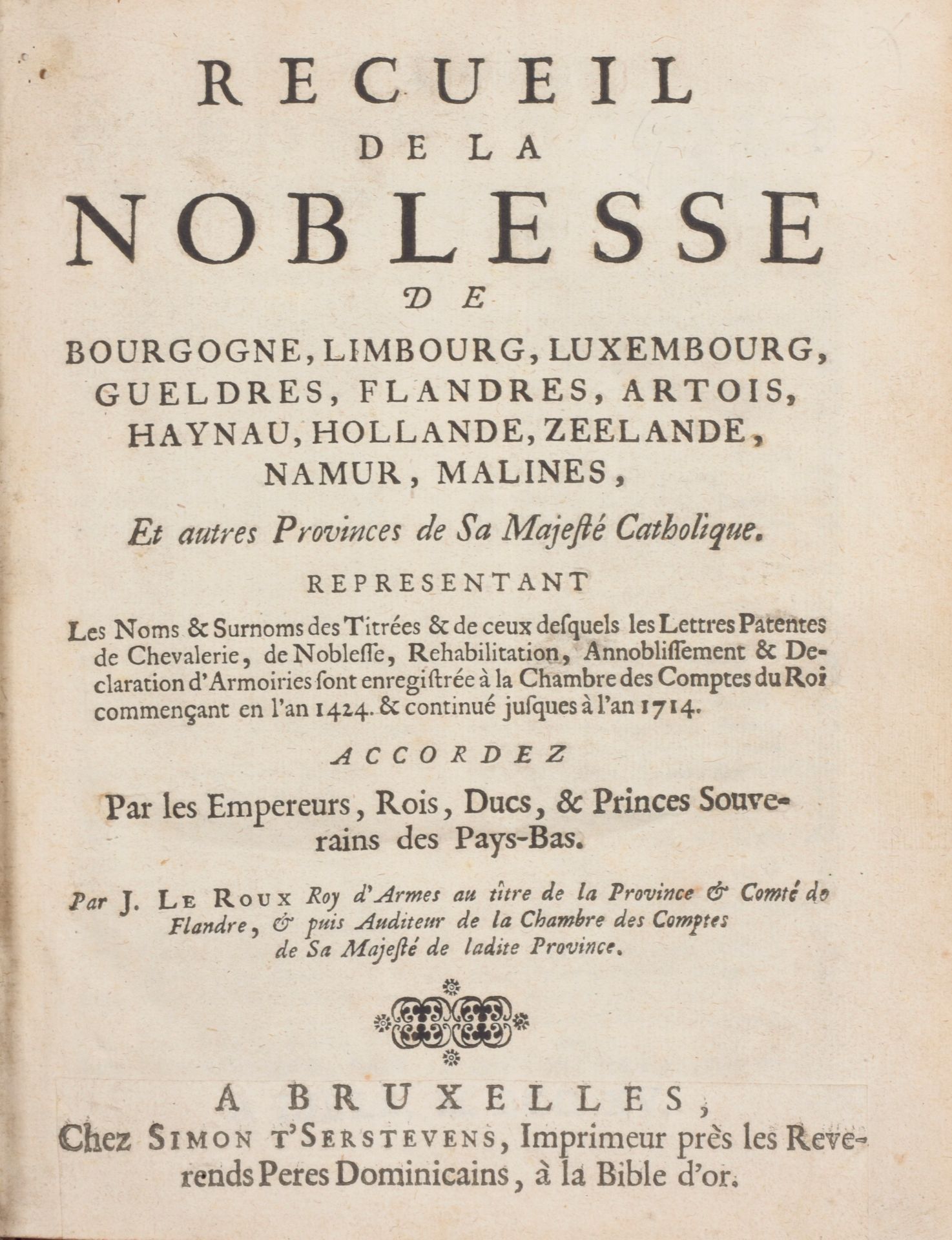 LE ROUX, Jean Recueil de la noblesse de Bourgogne, Limbourg, Luxembourg, Gueldre&hellip;