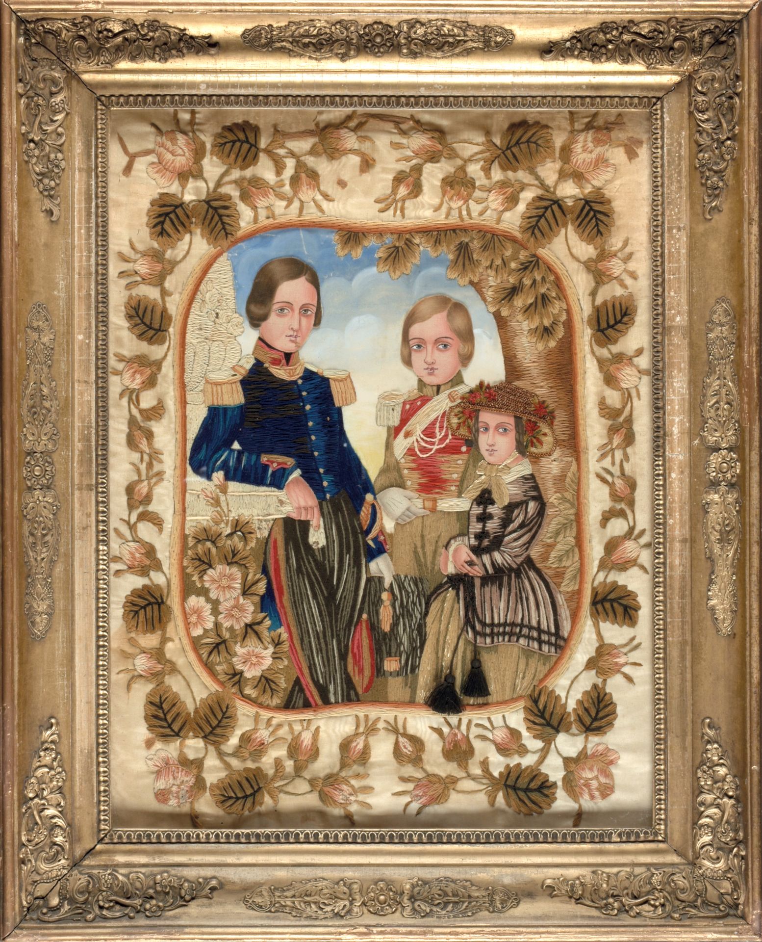 [SAXE-COBOURG ET GOTHA] 萨克森-科堡和哥达的利奥波德（1833年）、菲利普（1837年）和玛丽-夏洛特（1840年）

丝绸刺绣和水粉画&hellip;