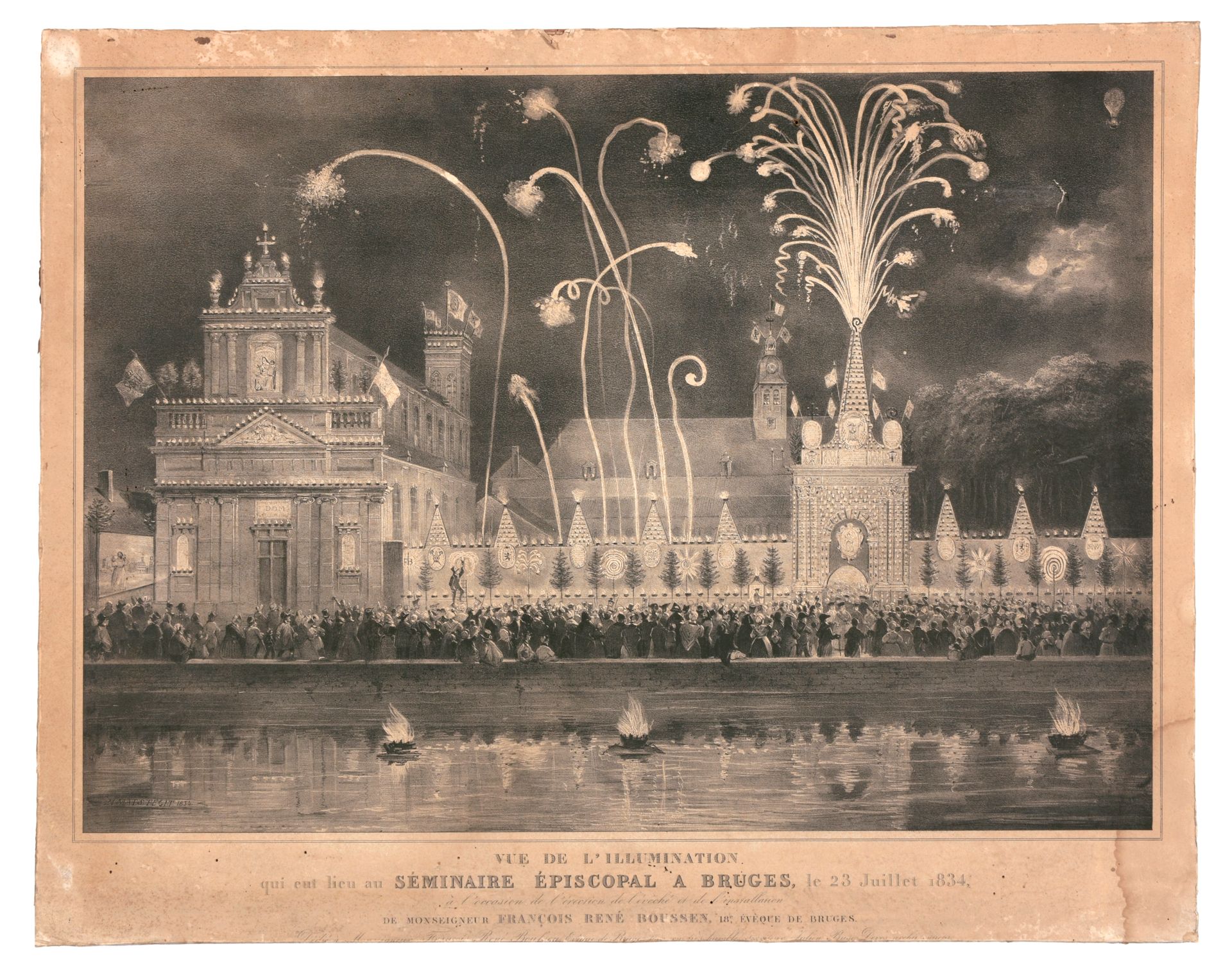 [BRUGGE - VUURWERK] 1834年7月23日在布鲁日主教神学院举行的照明活动的视图

Litho (52 x 65 cm), getekend &hellip;