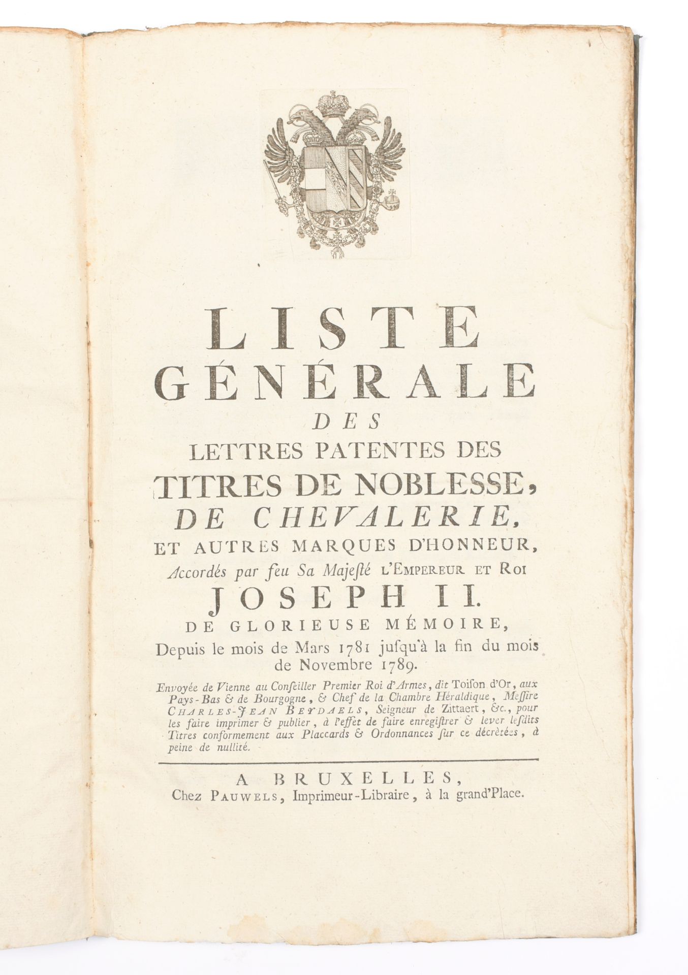 BEYDAELS, Ch. J. Elenco generale delle lettere patenti dei titoli nobiliari, cav&hellip;